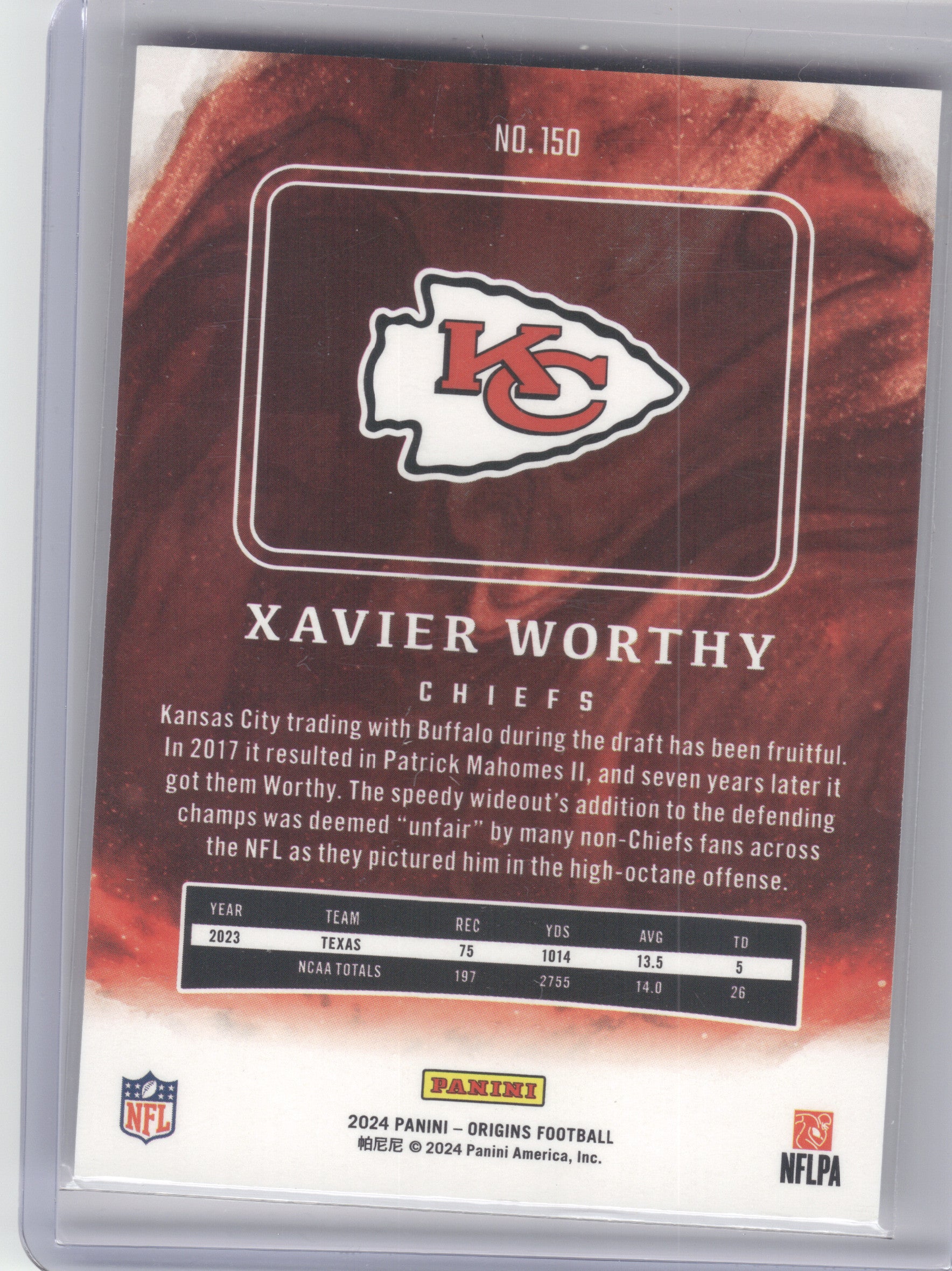 2024 Panini Origins #150 Xavier Worthy Kansas City Chiefs RC