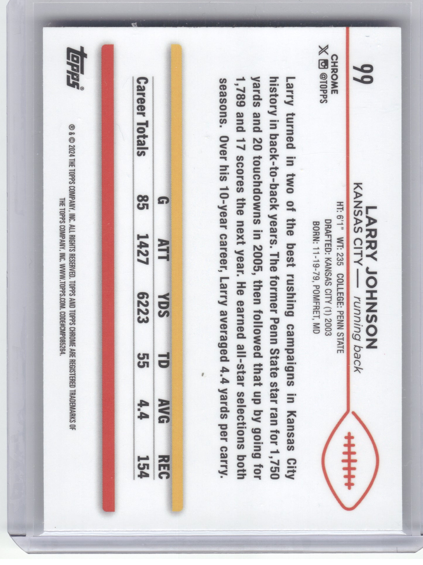 2024 Topps Chrome #99 Larry Johnson X-Fractor Kansas City Chiefs