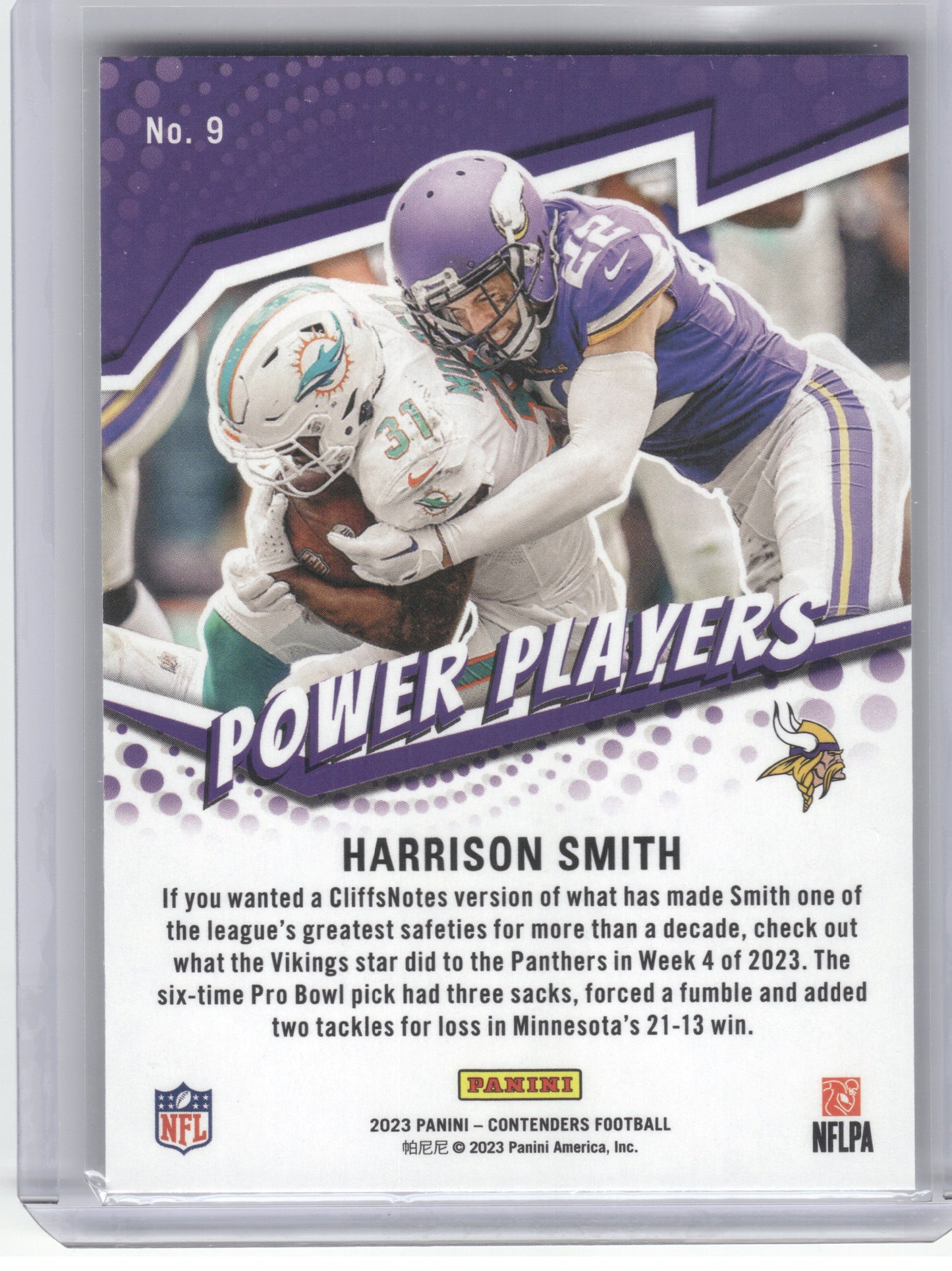 2023 Panini Contenders #9 Harrison Smith Power Players Minnesota Vikings