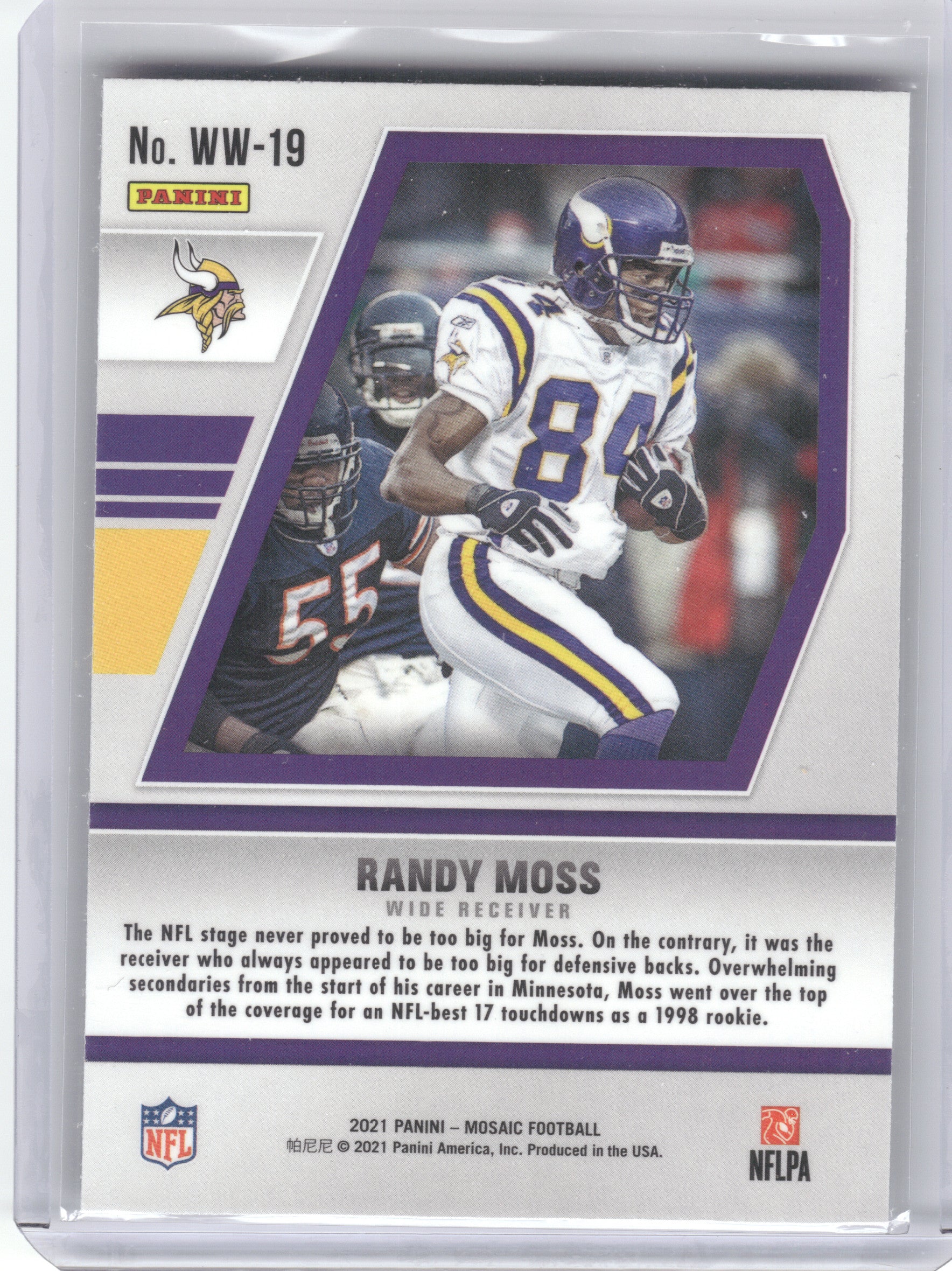 2021 Panini Mosaic #WW-19 Randy Moss Will to Win Minnesota Vikings