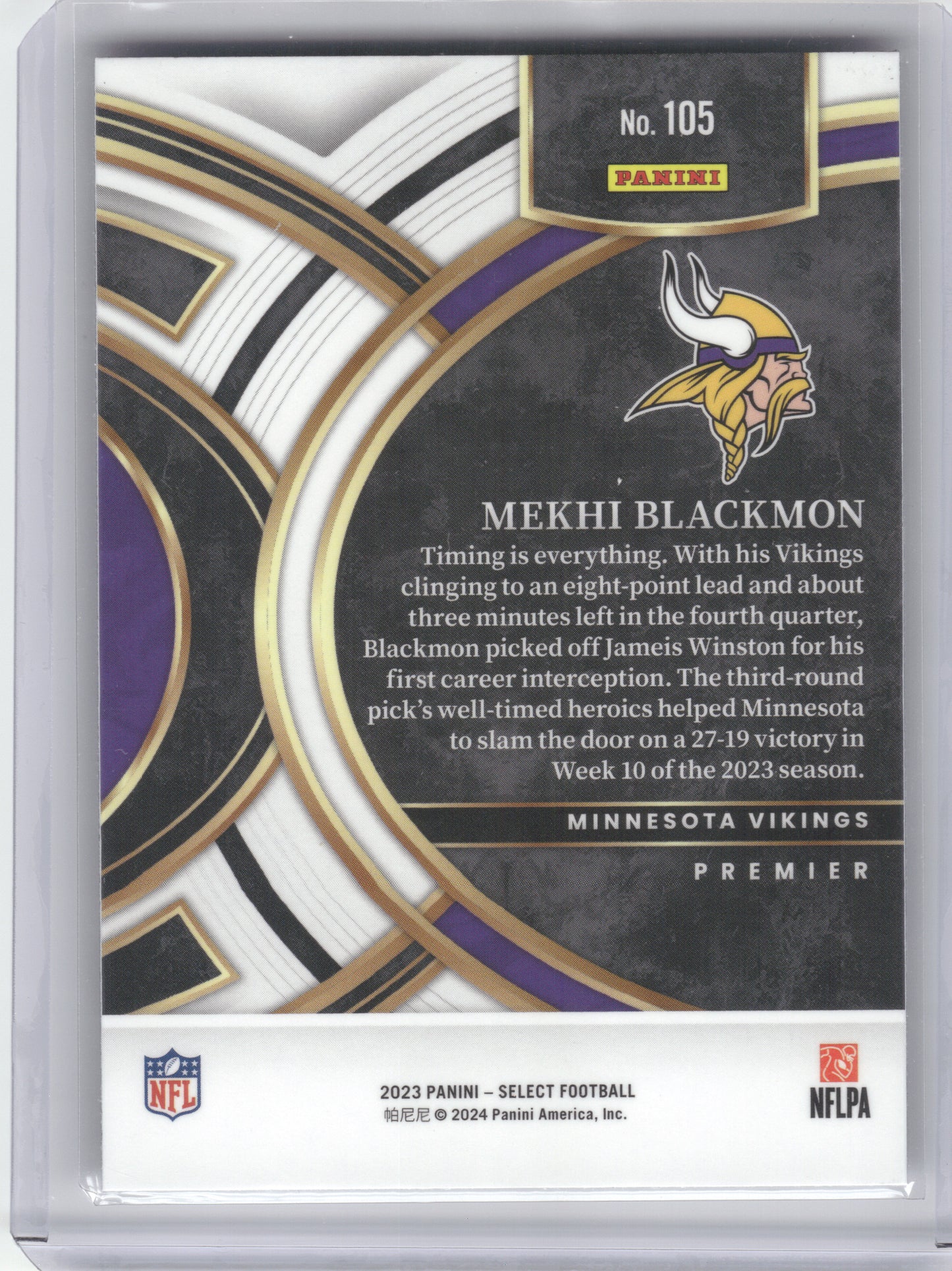 2023 Panini Select #105 Mekhi Blackmon Minnesota Vikings RC