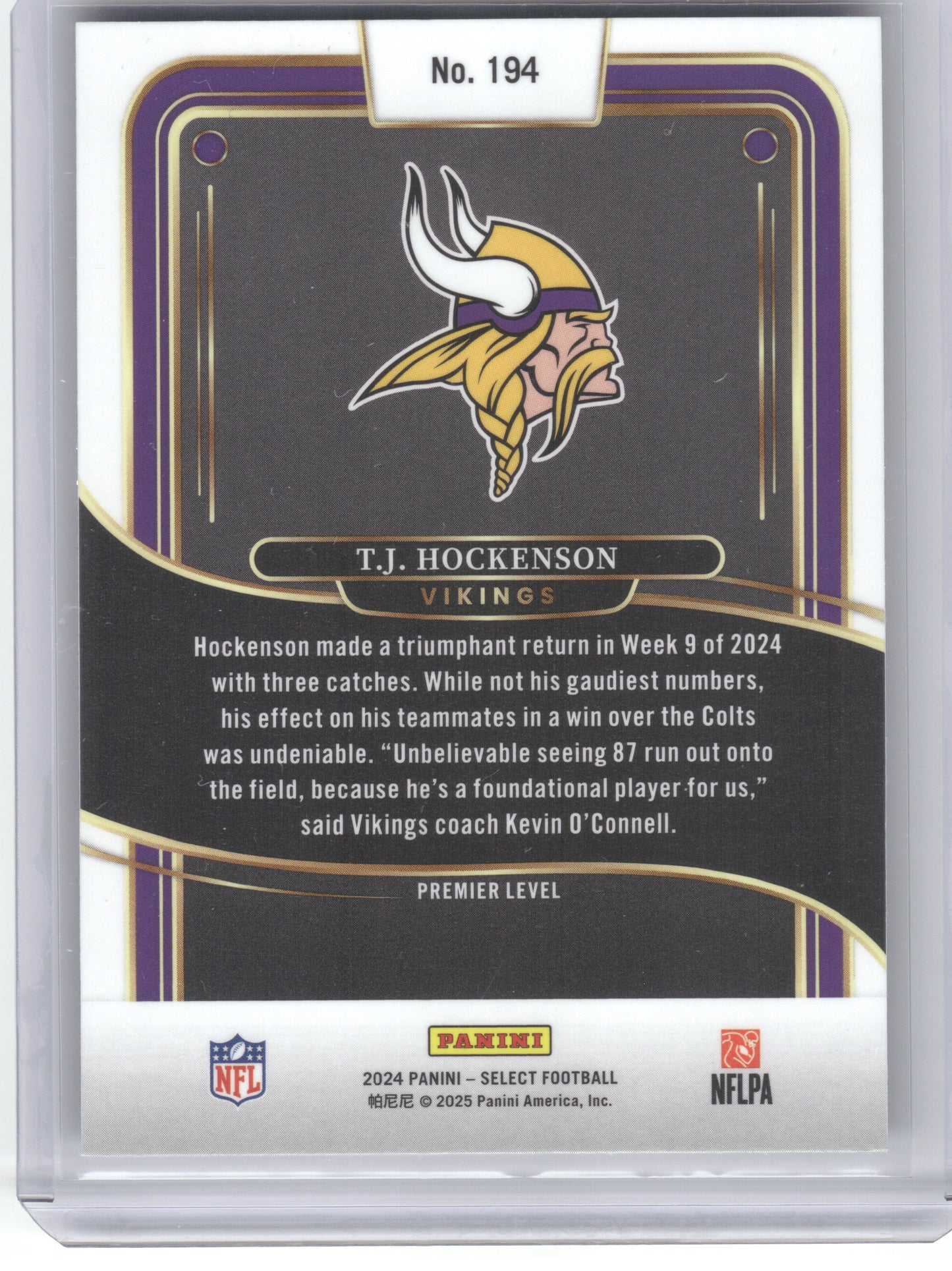 2024 Panini Select #194 T.J. Hockenson Minnesota Vikings