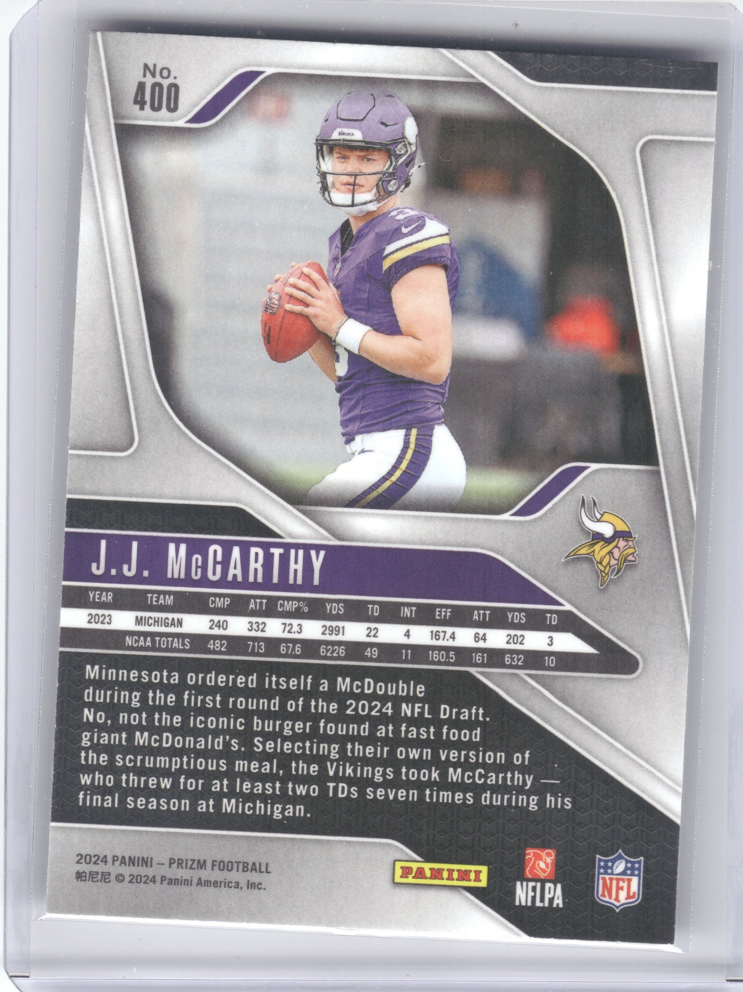 2024 Panini Prizm #400 J.J. McCarthy Minnesota Vikings RC