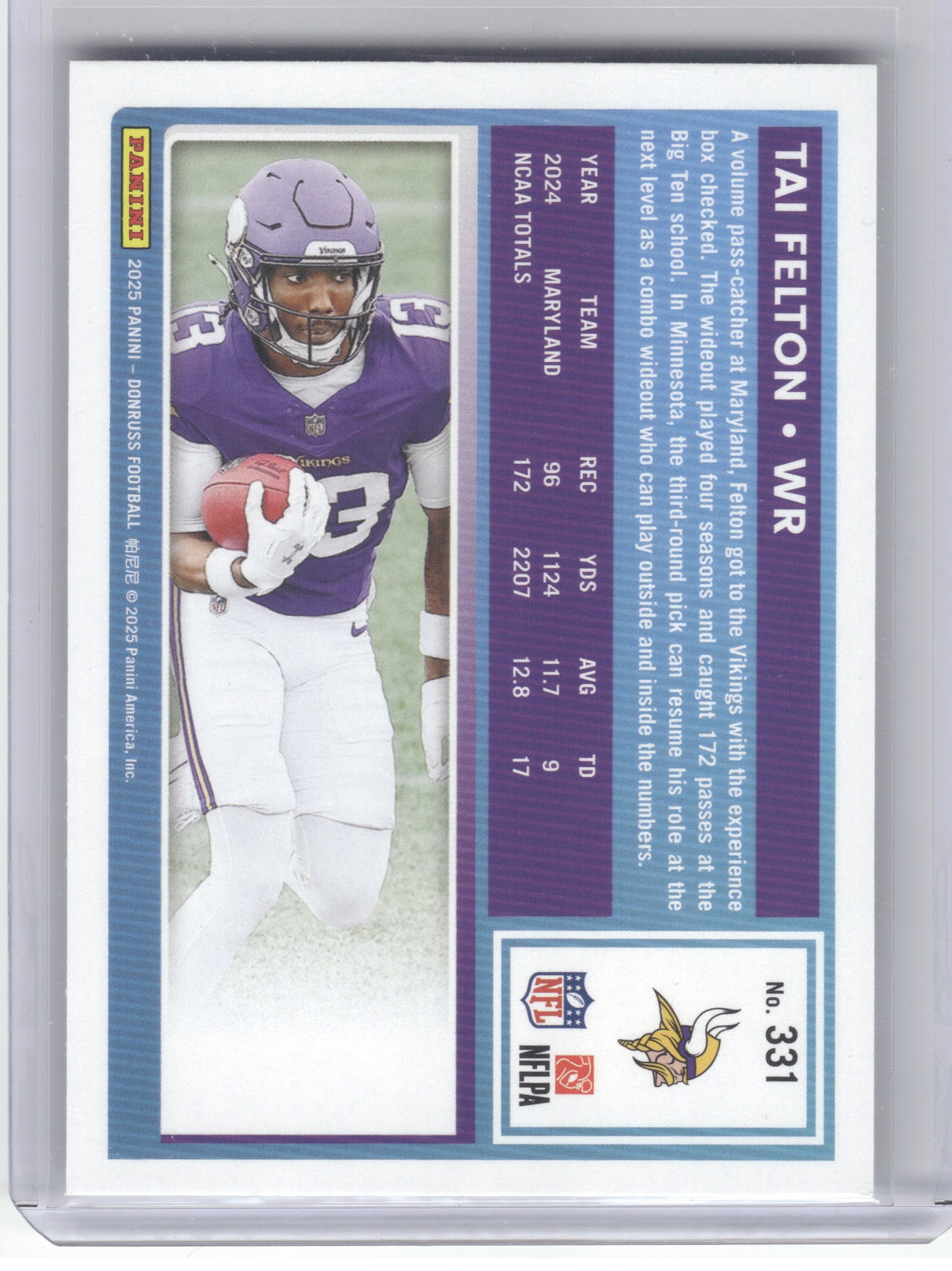 2025 Donruss #331 Tai Felton Minnesota Vikings RC