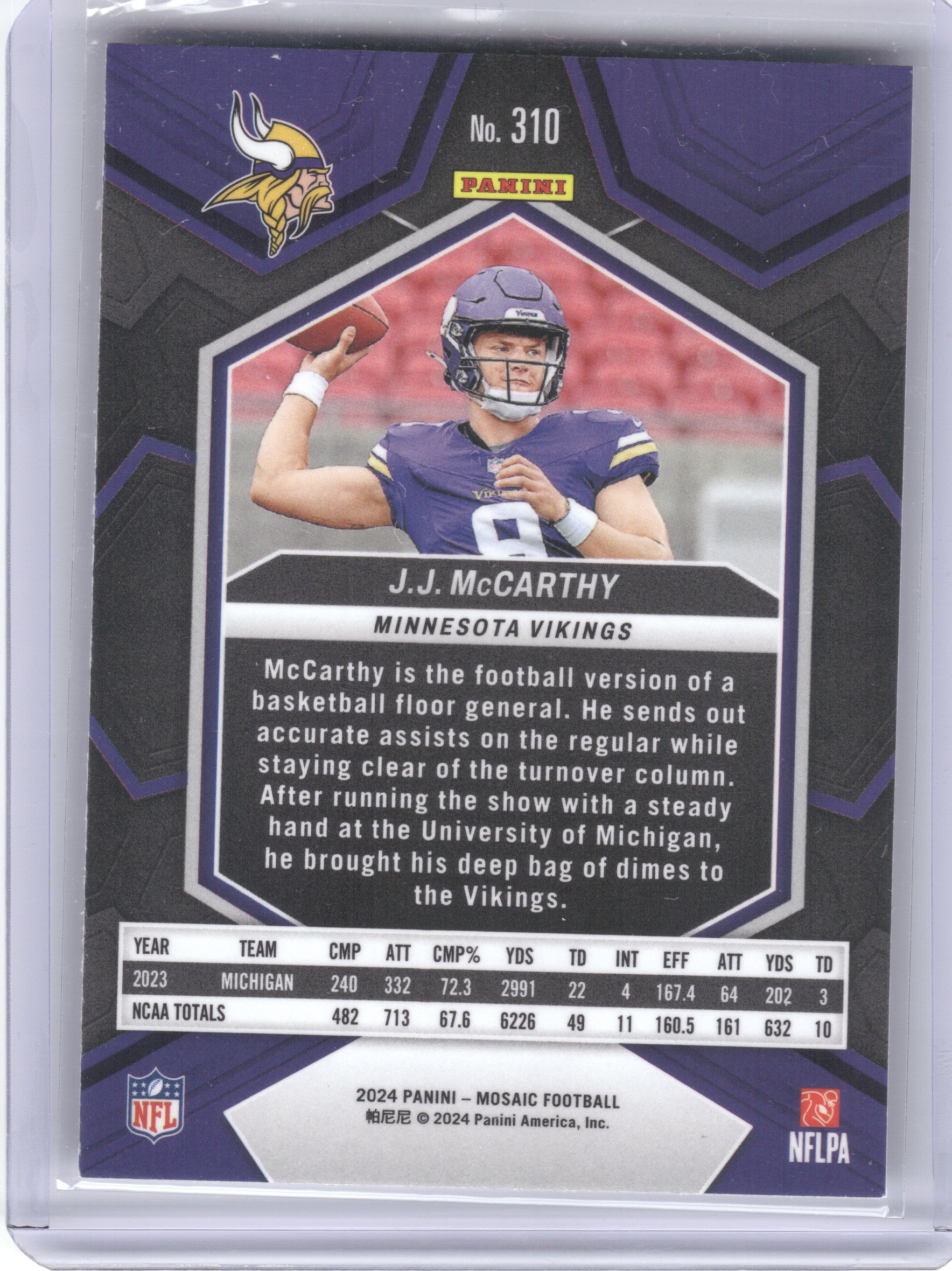 2024 Panini Mosaic #310 J.J. McCarthy Minnesota Vikings RC
