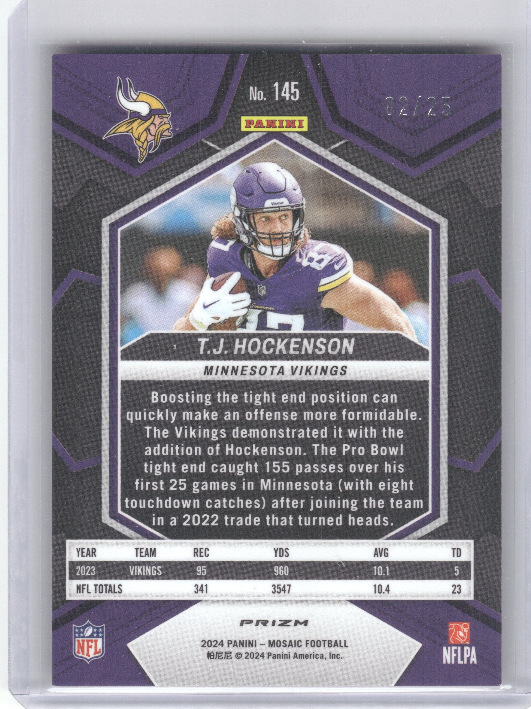 2024 Panini Mosaic #145 T.J. Hockenson Mosaic Orange Fluorescent
