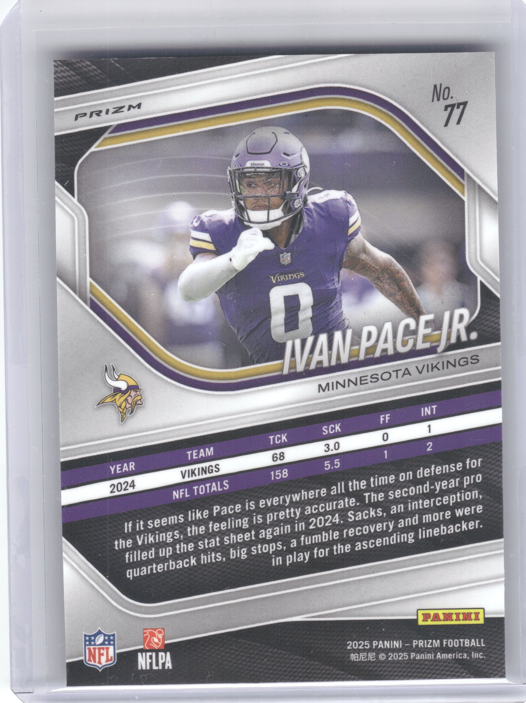 2025 Panini Prizm #77 Ivan Pace Jr. Silver Minnesota Vikings