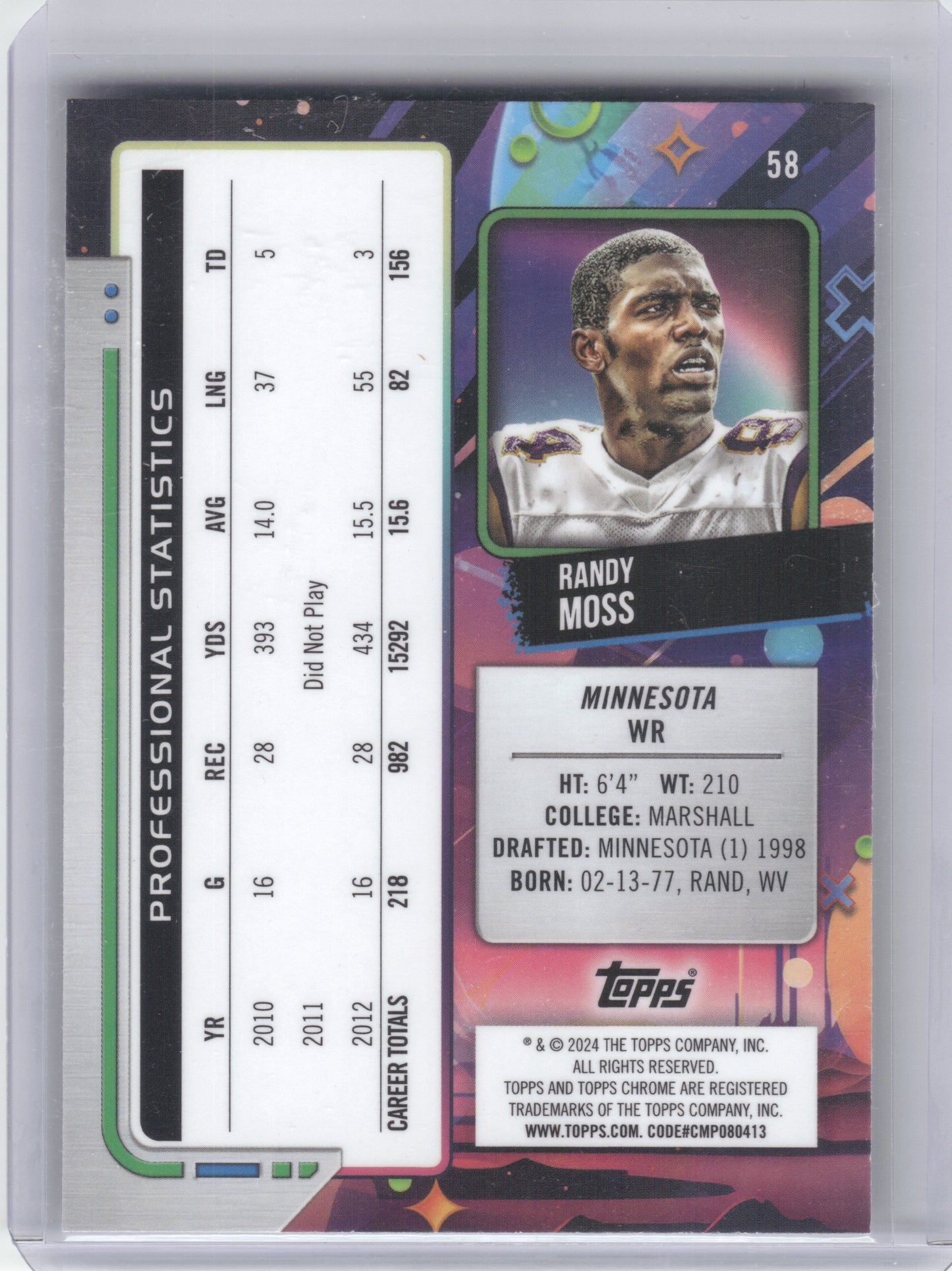 2024 Topps Chrome Cosmic #58 Randy Moss Nucleus Refractors Minnesota Vikings