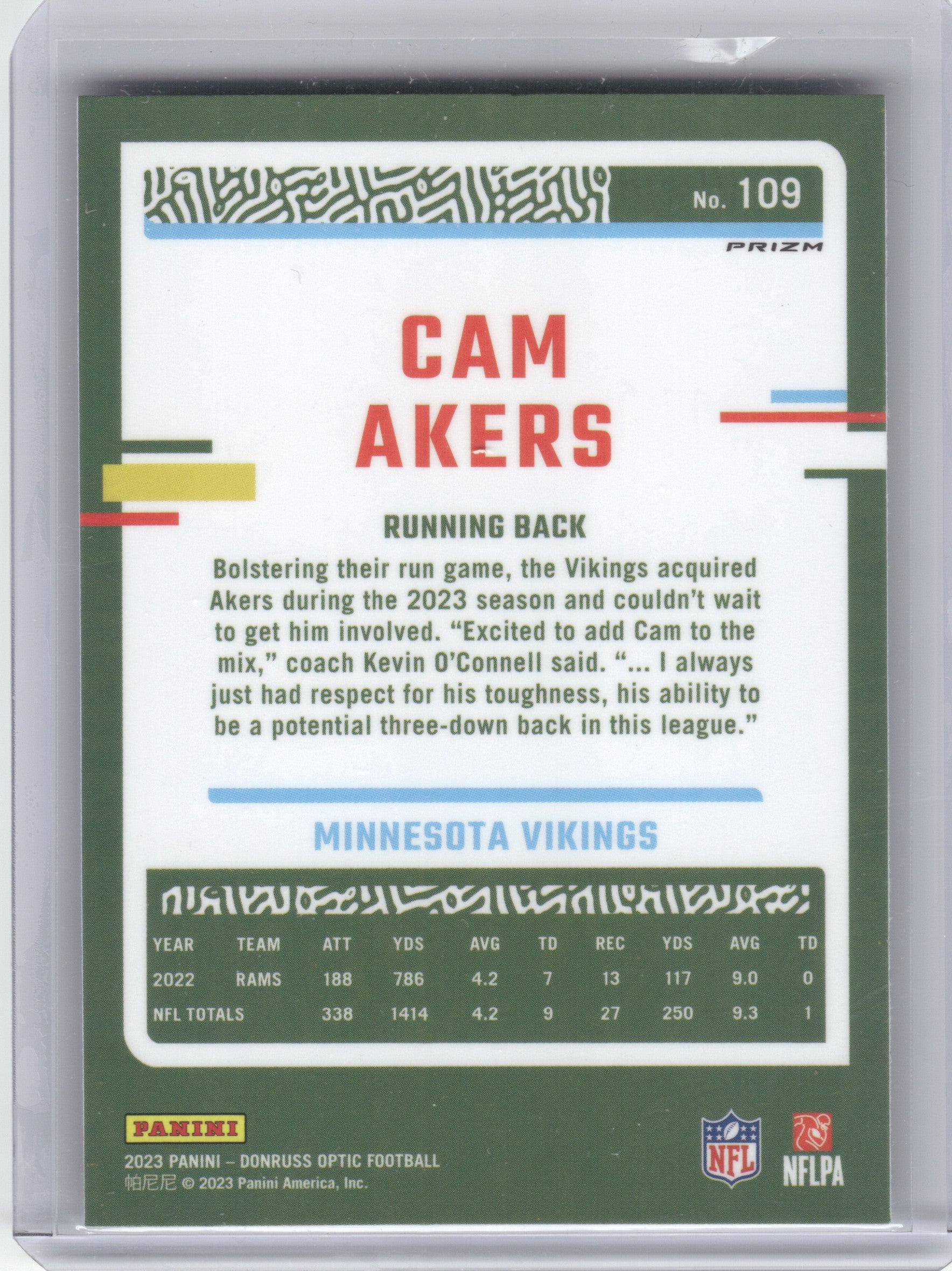 2023 Donruss Optic #109 Cam Akers Holo Minnesota Vikings