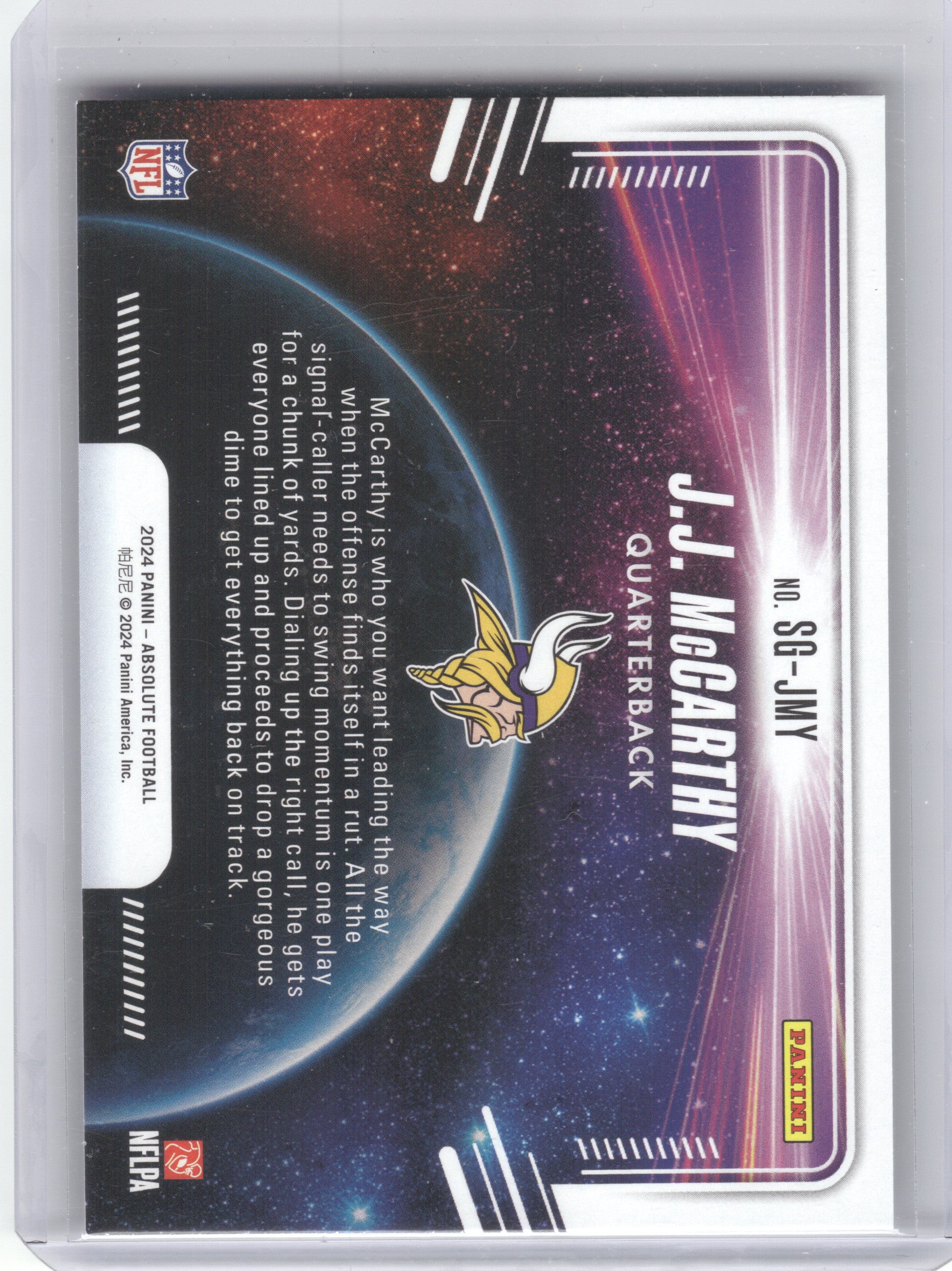 2024 Panini Absolute #SG-JMY J.J. McCarthy Star Gazing Minnesota Vikings