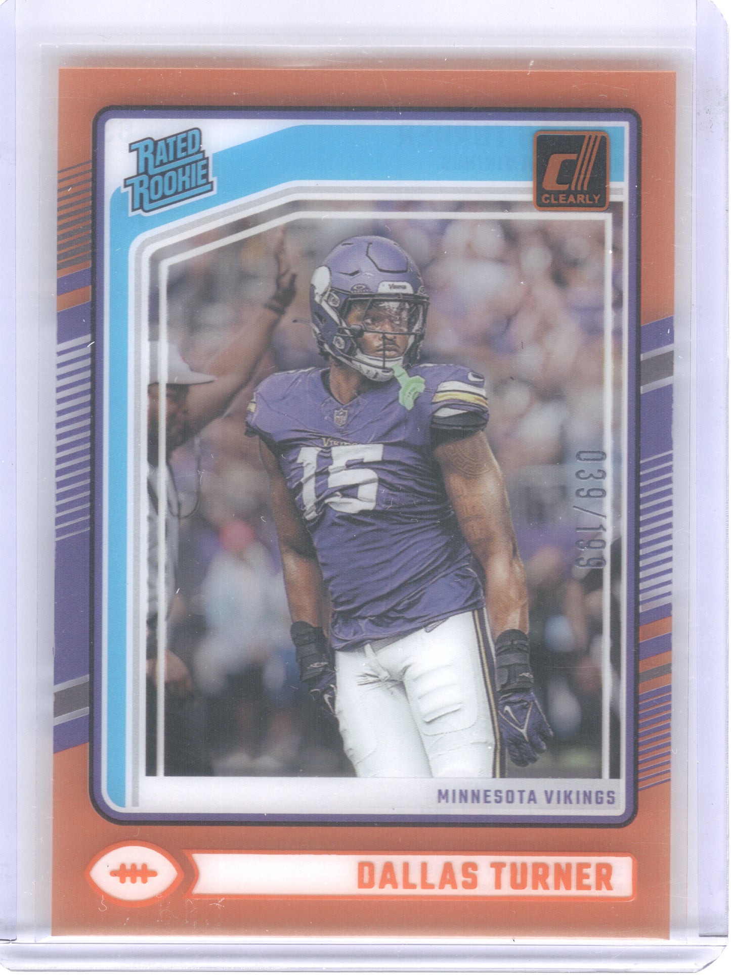 2024 Clearly Donruss #63 Dallas Turner Orange #/199 Minnesota Vikings SN,RC