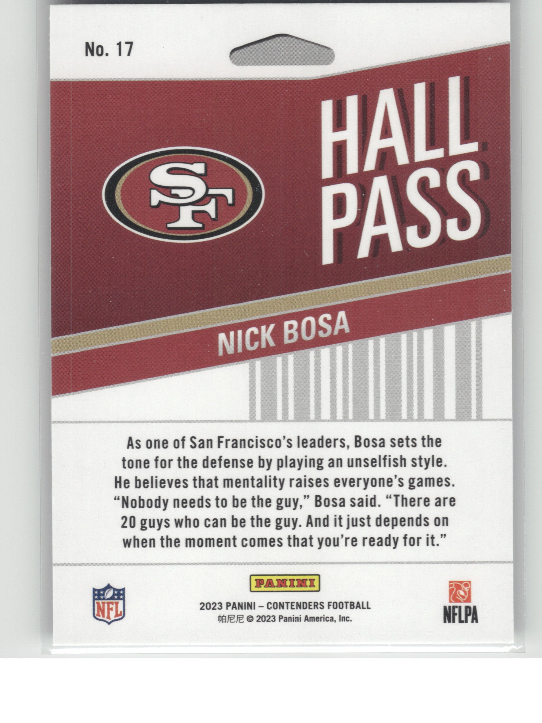2023 Panini Contenders #17 Nick Bosa Hall Pass San Francisco 49ers