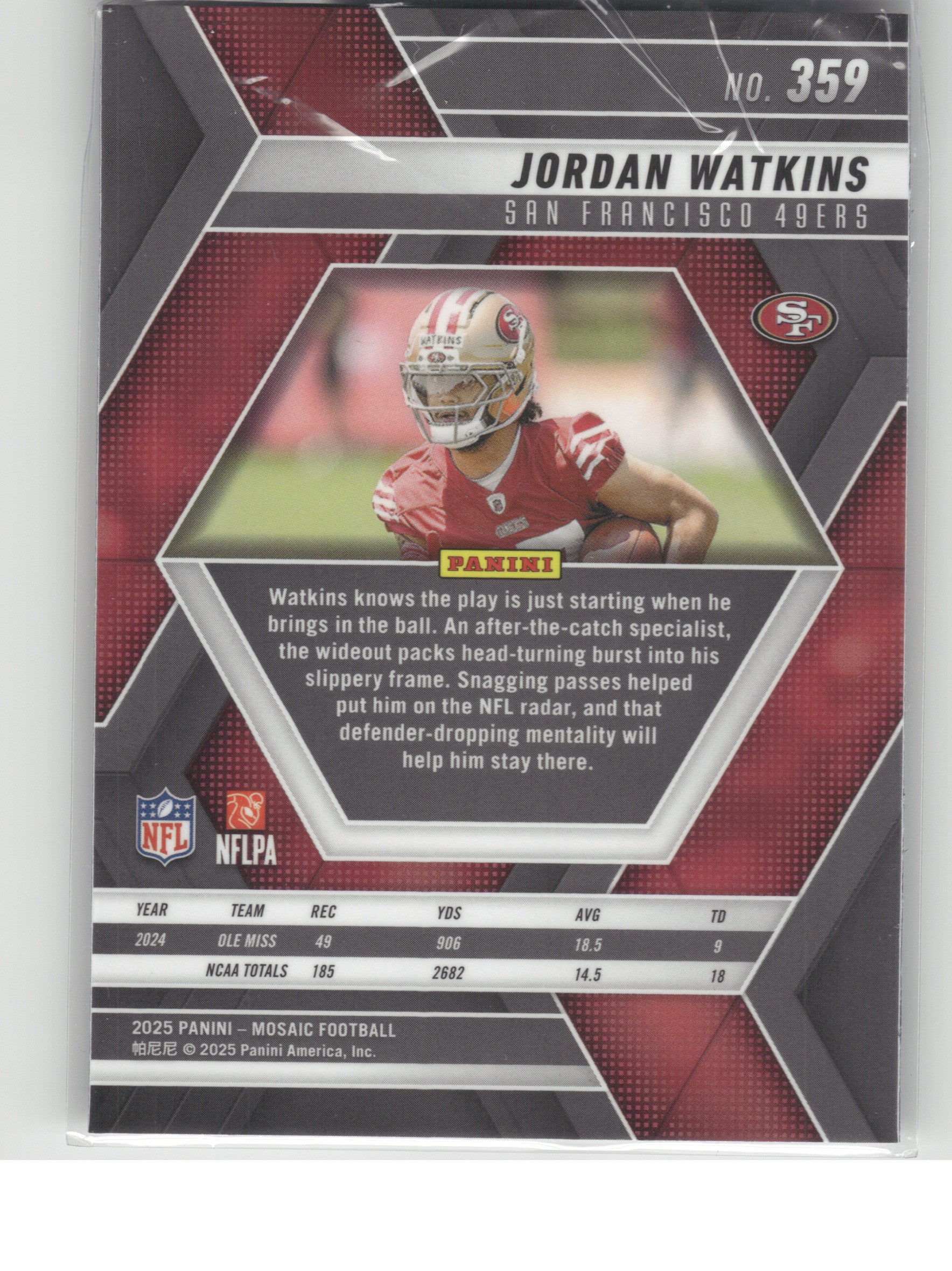 2025 Panini Mosaic #359 Jordan Watkins San Francisco 49ers RC
