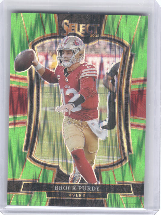 2025 Panini Select #117 Brock Purdy Neon Green Prizm Shock #/699 San Francisco 49ers SN