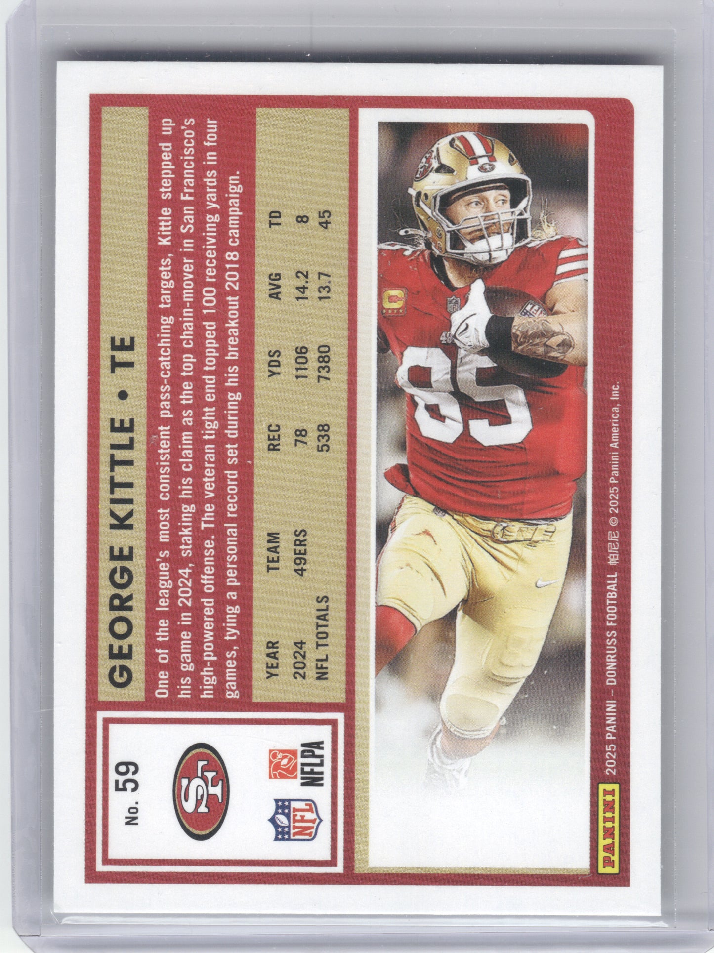 2025 Donruss #59 George Kittle Press Proofs Green San Francisco 49ers