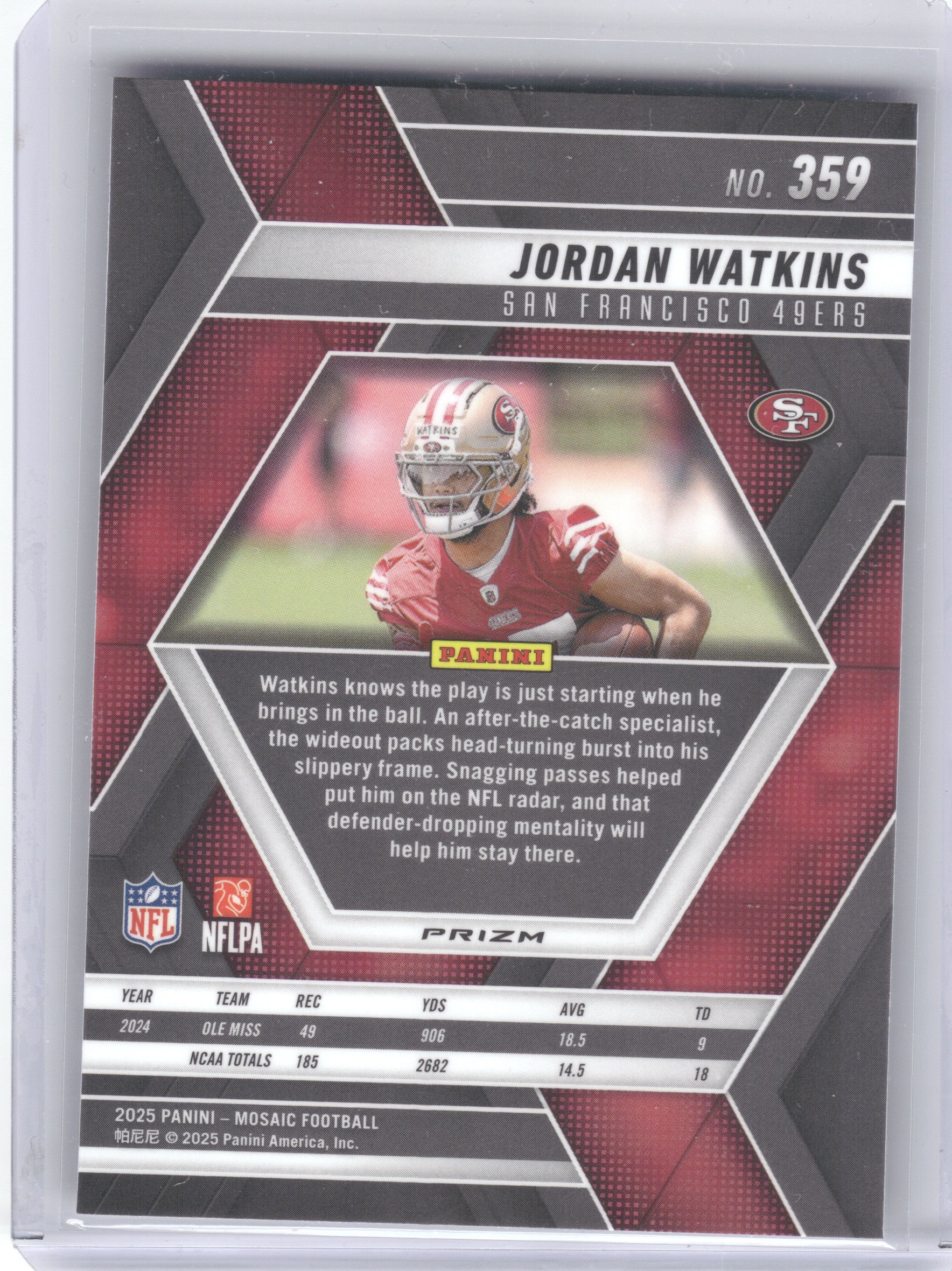 2025 Panini Mosaic #359 Jordan Watkins Silver San Francisco 49ers RC