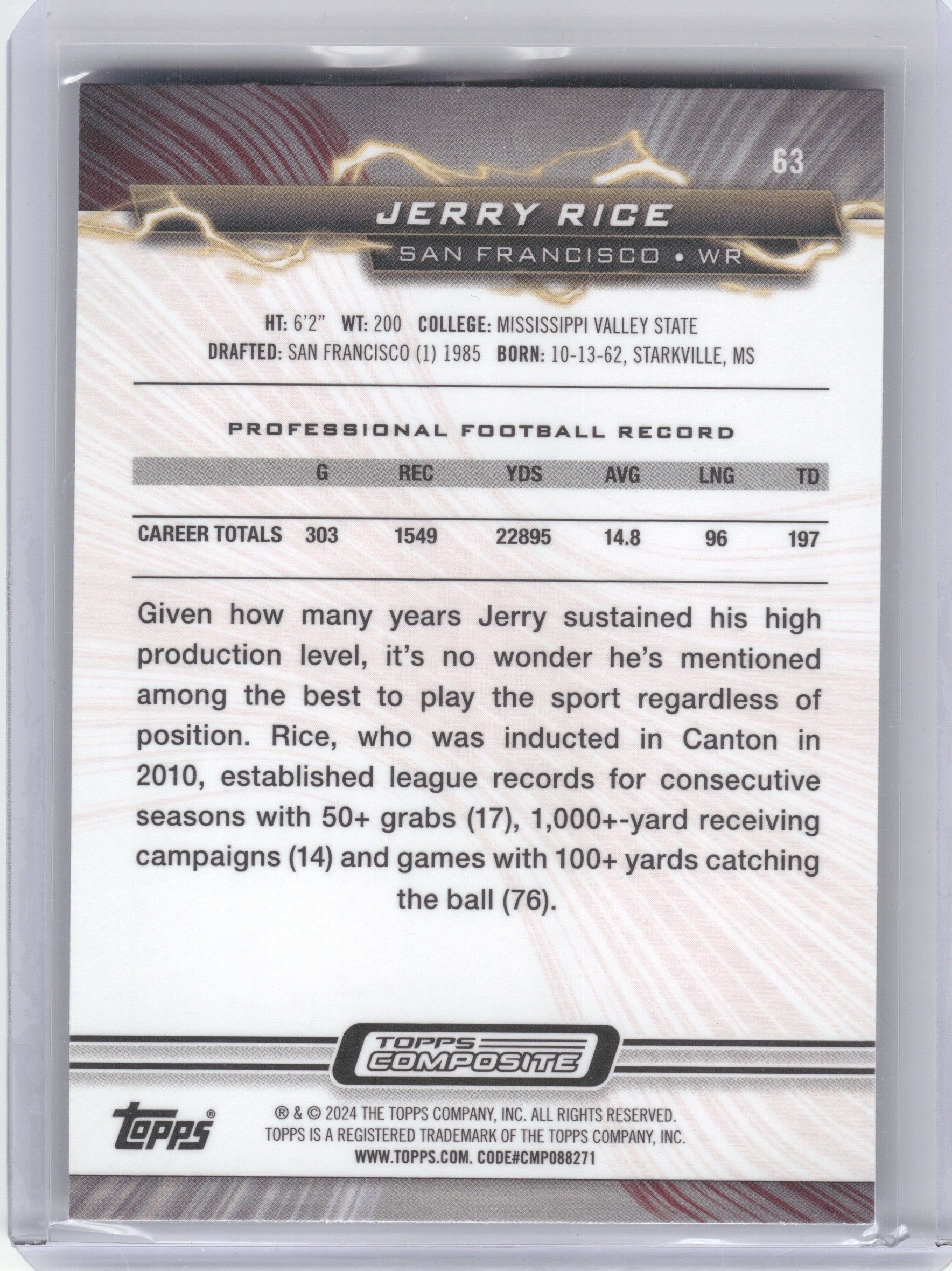 2023 Topps Composite #63 Jerry Rice Resurgence Sky Blue and Pink Shock San Francisco 49ers