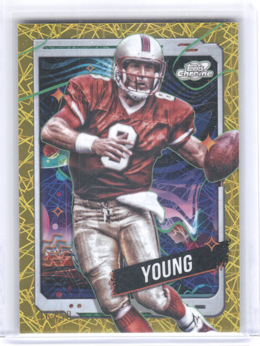 2024 Topps Chrome Cosmic #92 Steve Young Gold Interstellar Refractors #/50 San Francisco 49ers SN