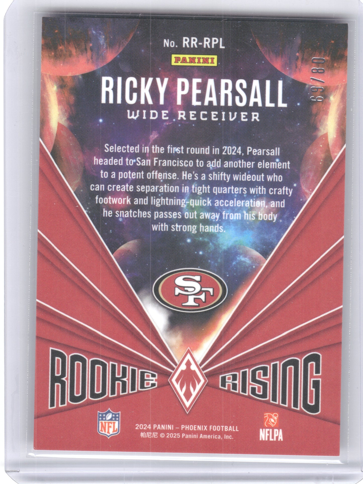 2024 Panini Phoenix #RR-RPL Ricky Pearsall Rookie Rising Pink #/80 San Francisco 49ers SN