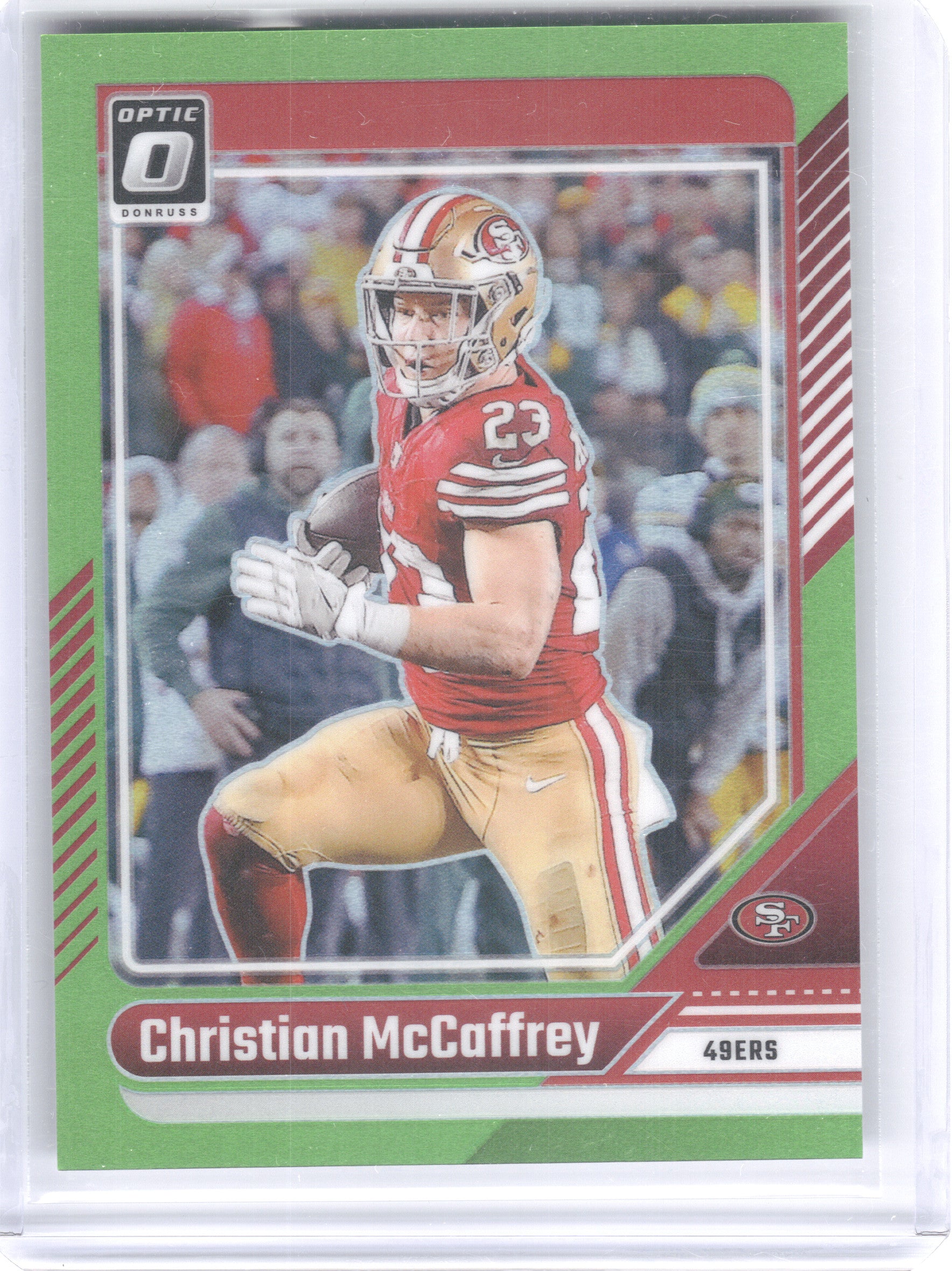 2024 Donruss Optic #171 Christian McCaffrey Lime Green Book End San Francisco 49ers SN