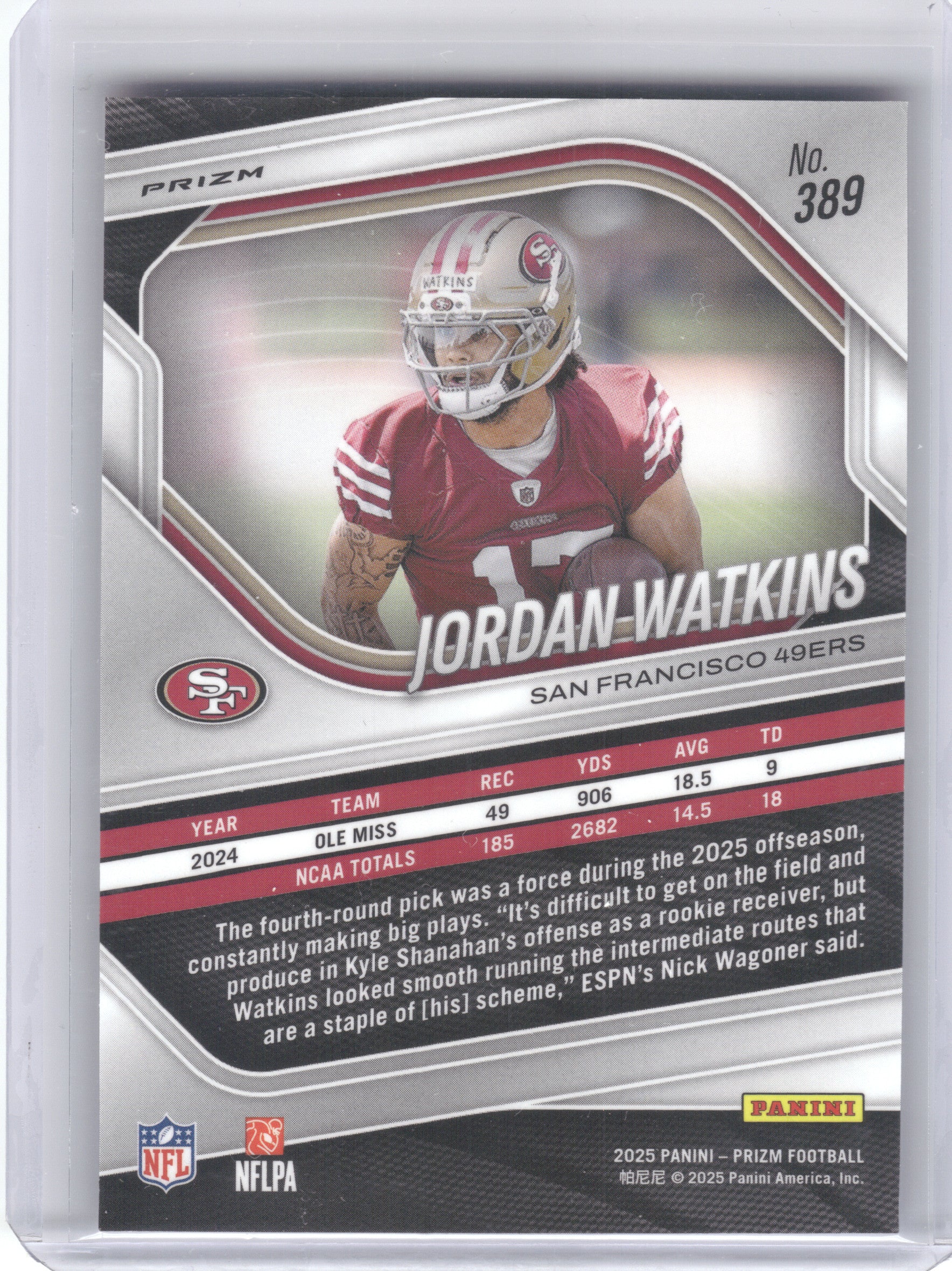2025 Panini Prizm #389 Jordan Watkins Red White and Blue San Francisco 49ers
