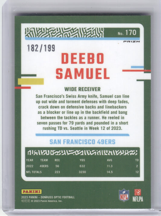 2023 Donruss Optic #170 Deebo Samuel Blue #/199 San Francisco 49ers SN