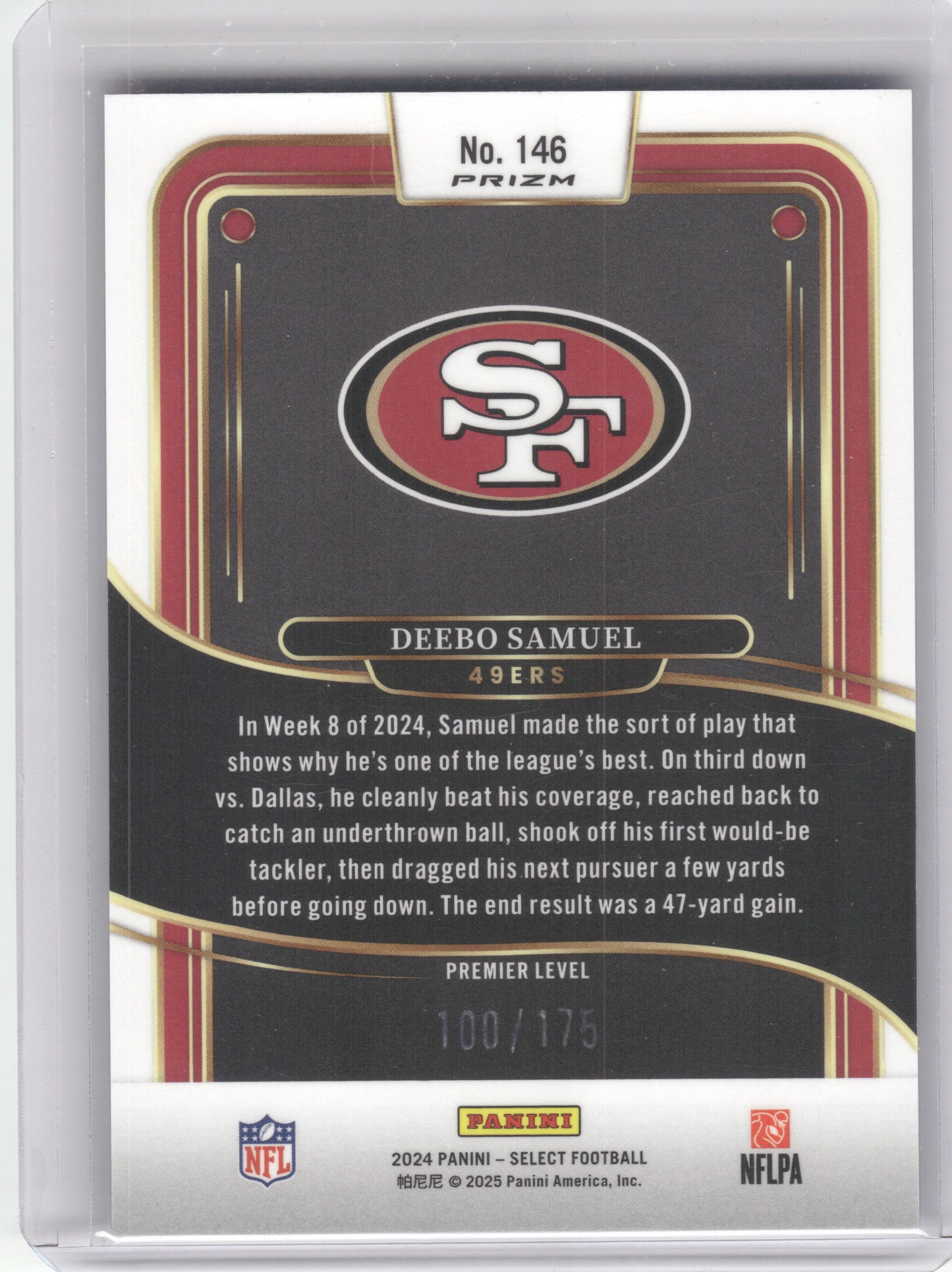 2024 Panini Select #146 Deebo Samuel Blue Prizm #/175 San Francisco 49ers SN
