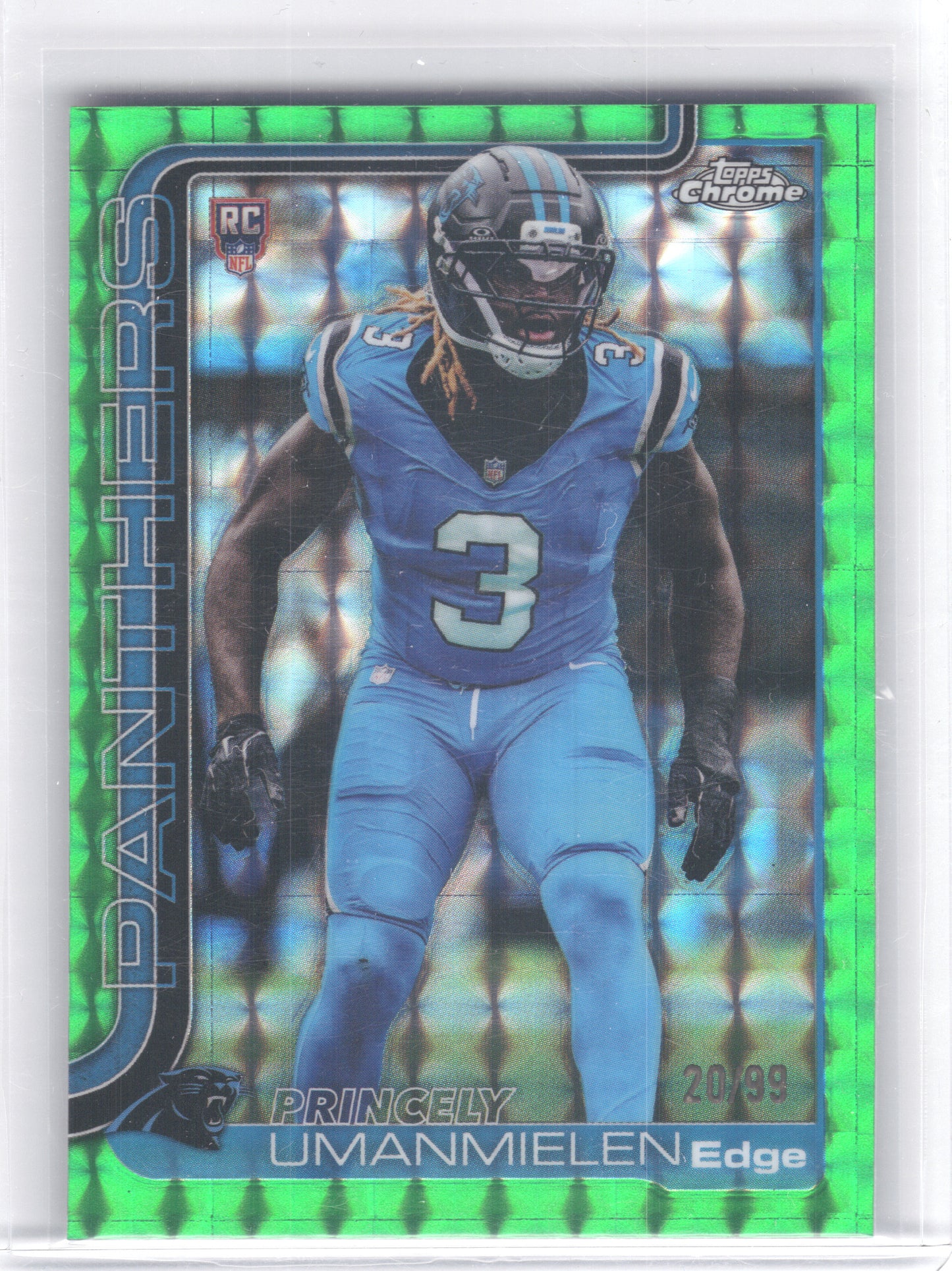 2025 Topps Chrome #377 Princely Umanmielen Green Geometric Refractor #/99 Carolina Panthers SN,RC