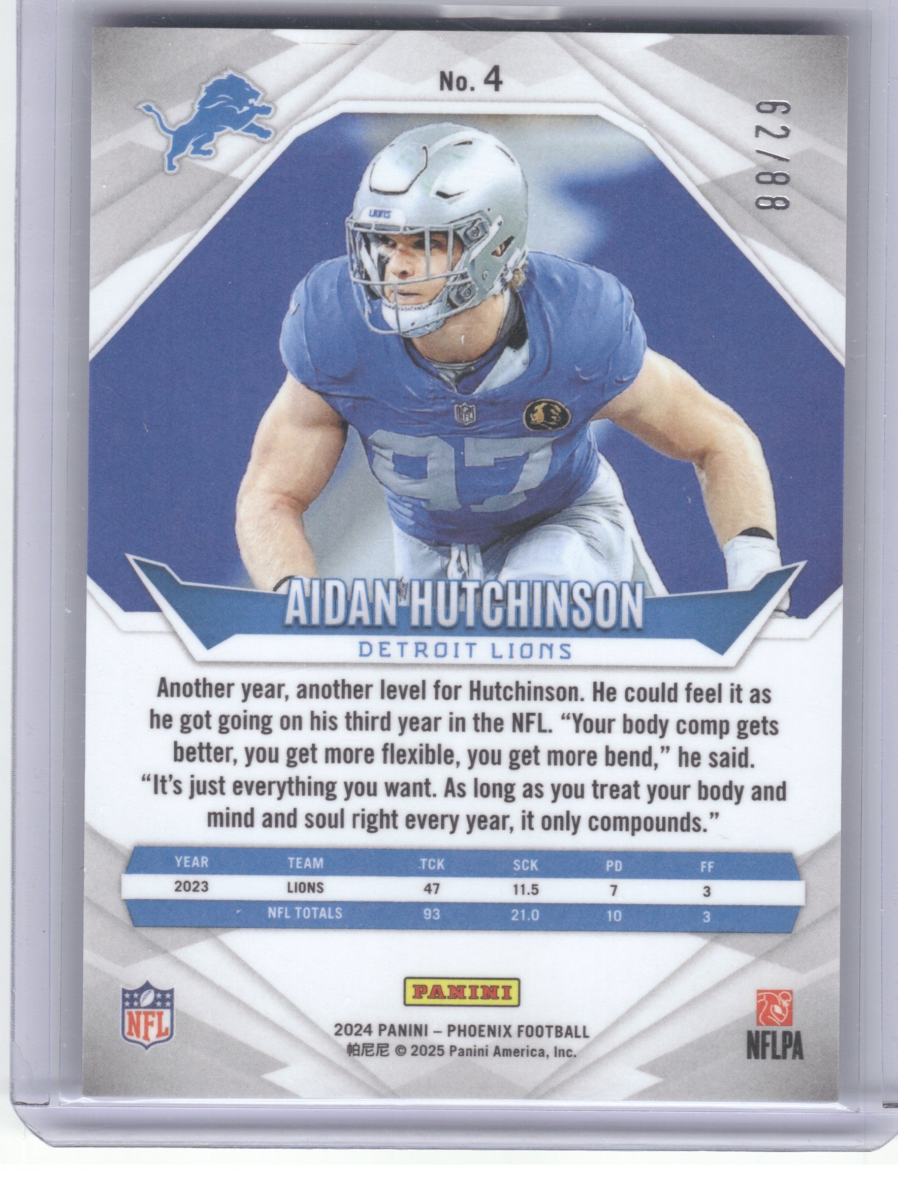 2024 Panini Phoenix #4 Aidan Hutchinson Pink Fade #/88 Detroit Lions SN