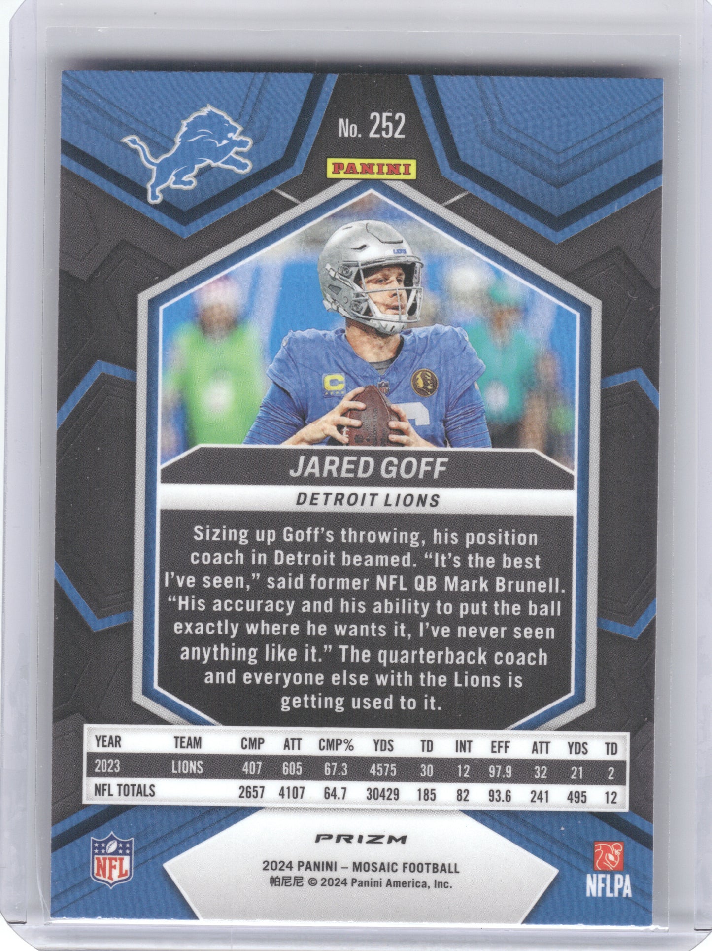 2024 Panini Mosaic #252 Jared Goff Mosaic Reactive Blue Detroit Lions
