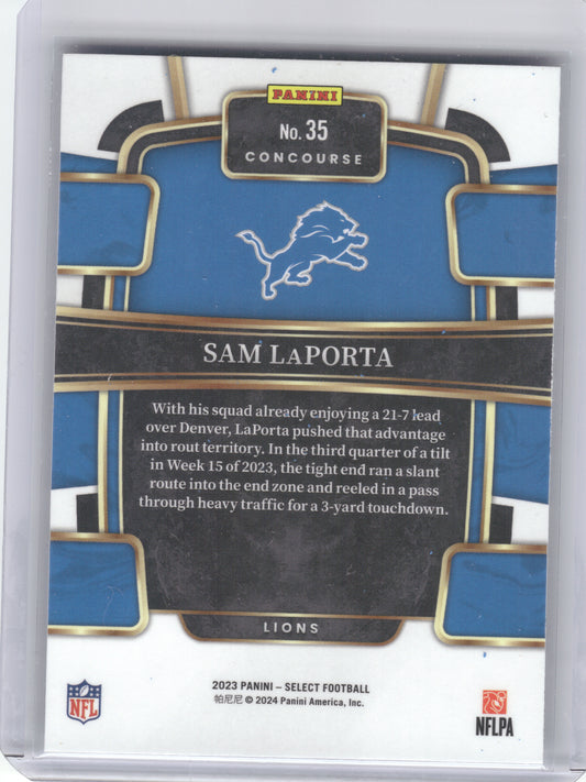 2023 Panini Select #35 Sam LaPorta Detroit Lions RC