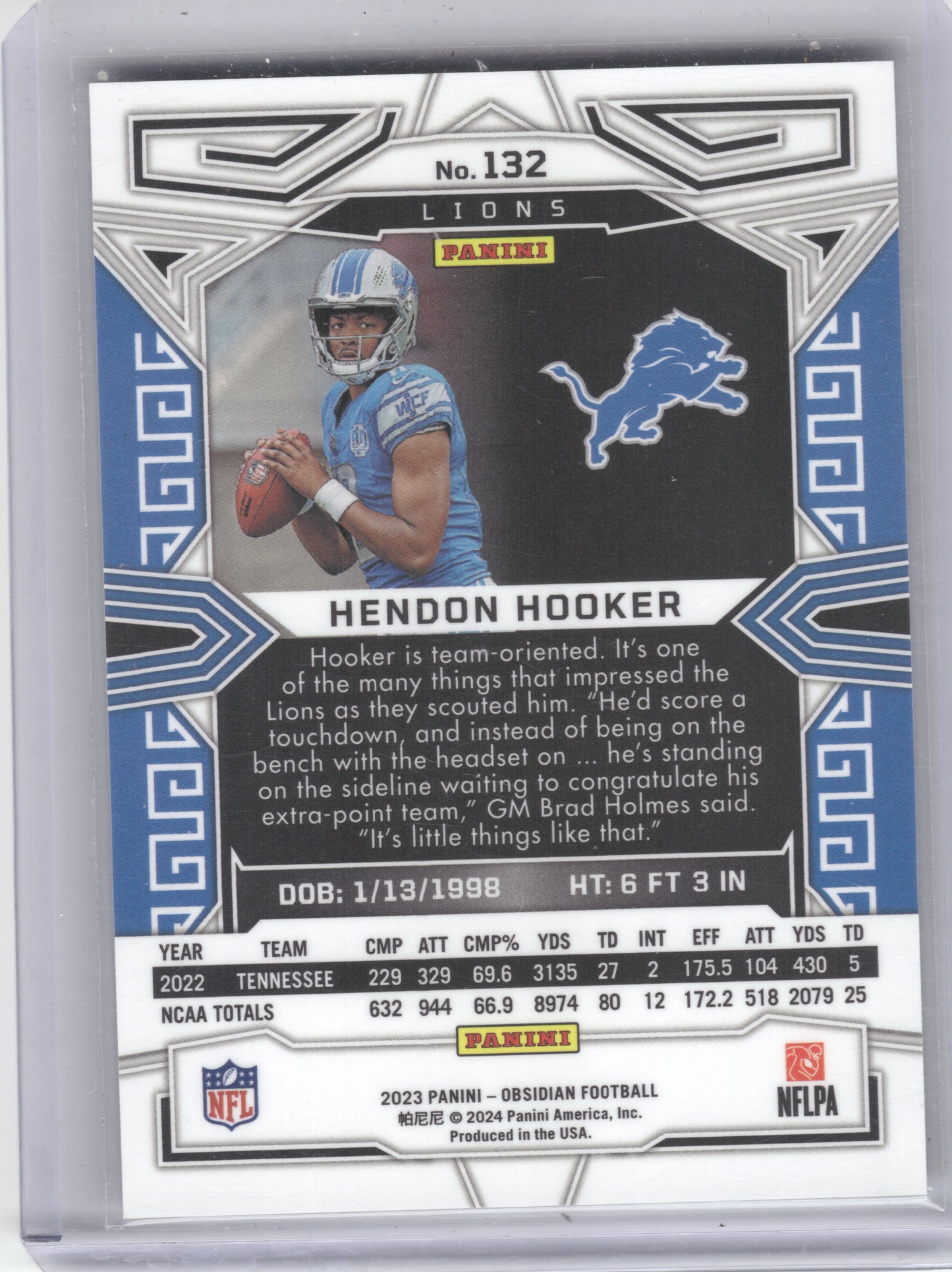 2023 Panini Obsidian #132 Hendon Hooker Detroit Lions RC