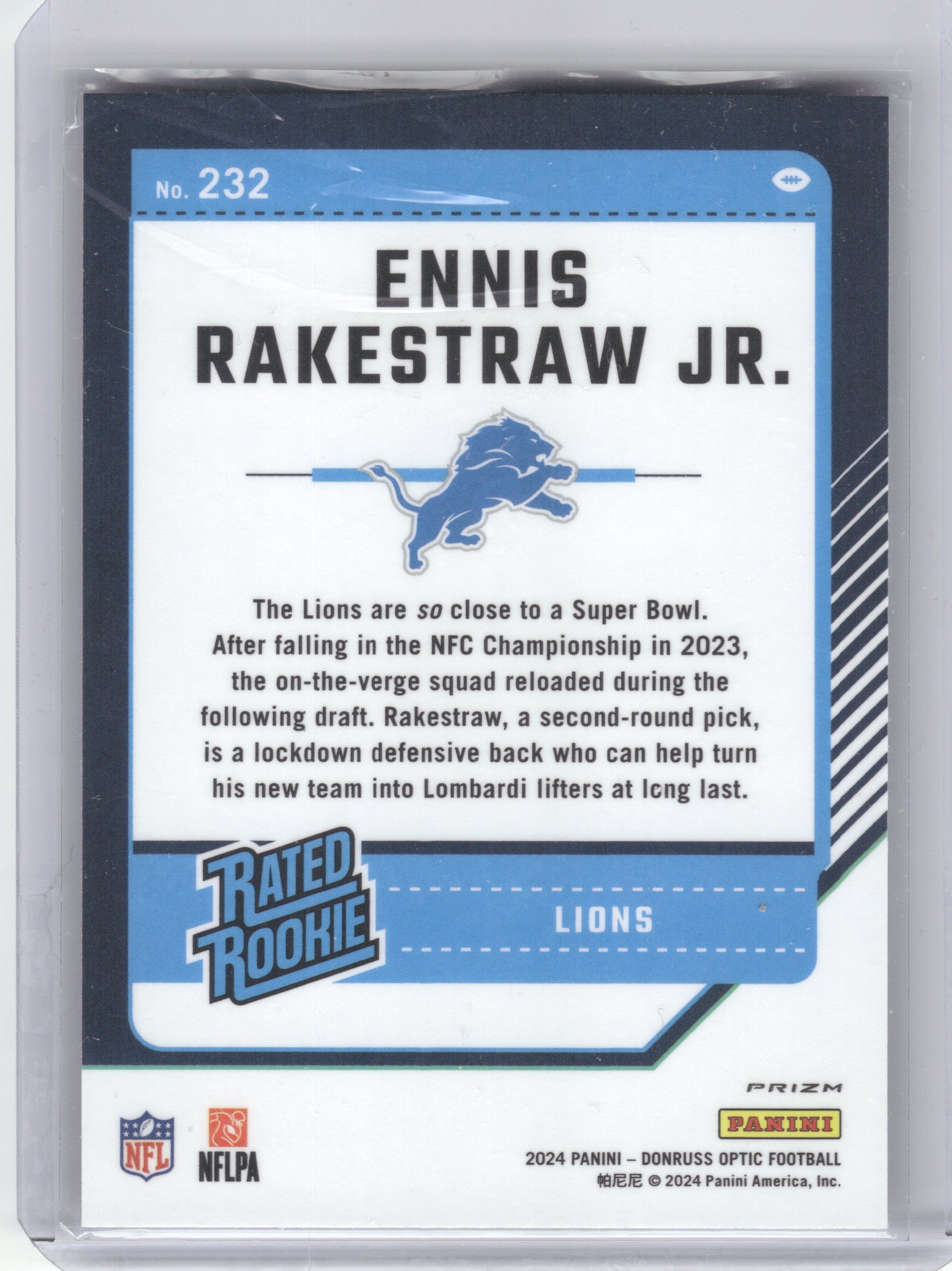 2024 Donruss Optic #232 Ennis Rakestraw Jr. Stars Red Detroit Lions