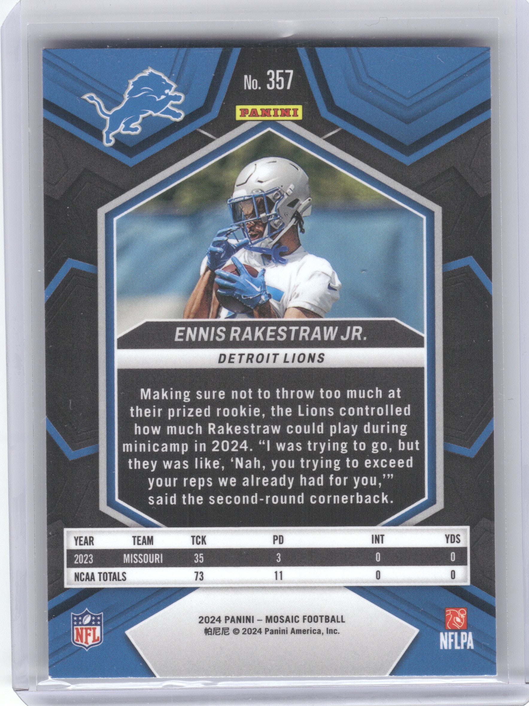 2024 Panini Mosaic #357 Ennis Rakestraw Jr. Detroit Lions RC