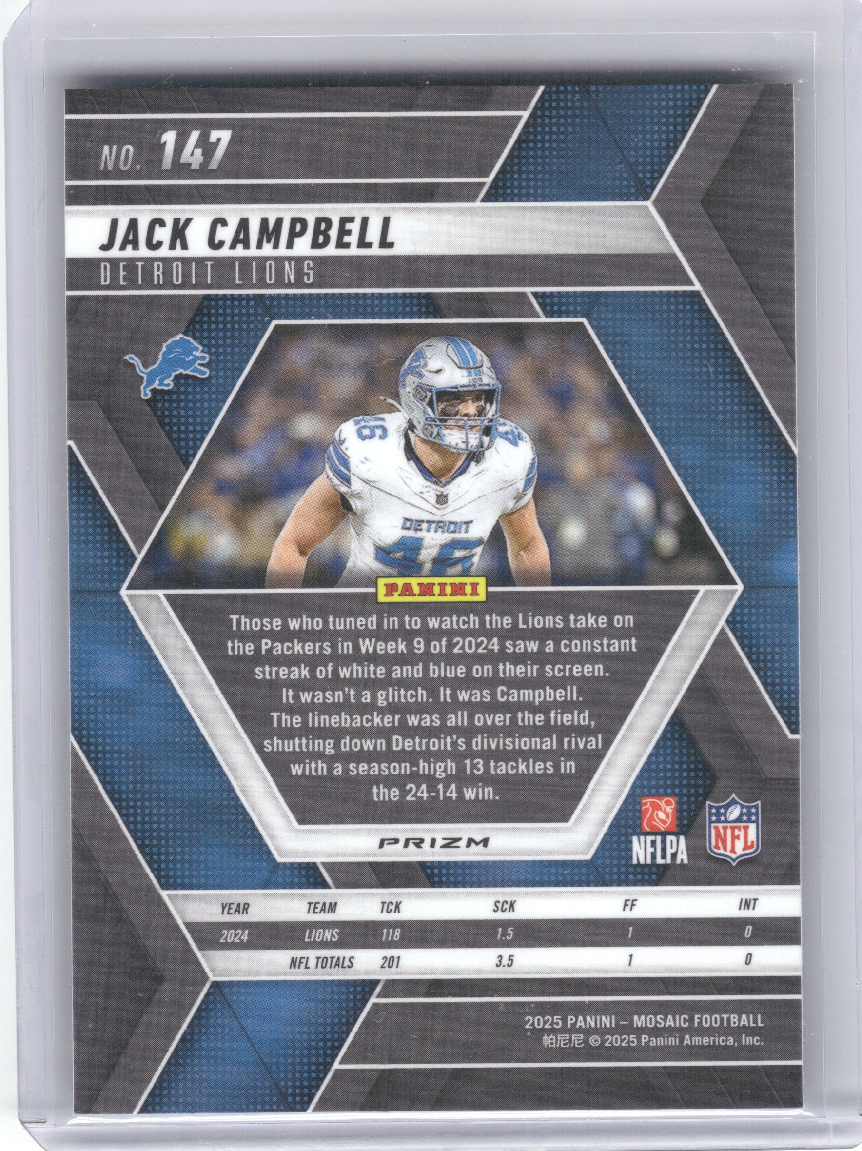 2025 Panini Mosaic #147 Jack Campbell Mosaic Green Detroit Lions