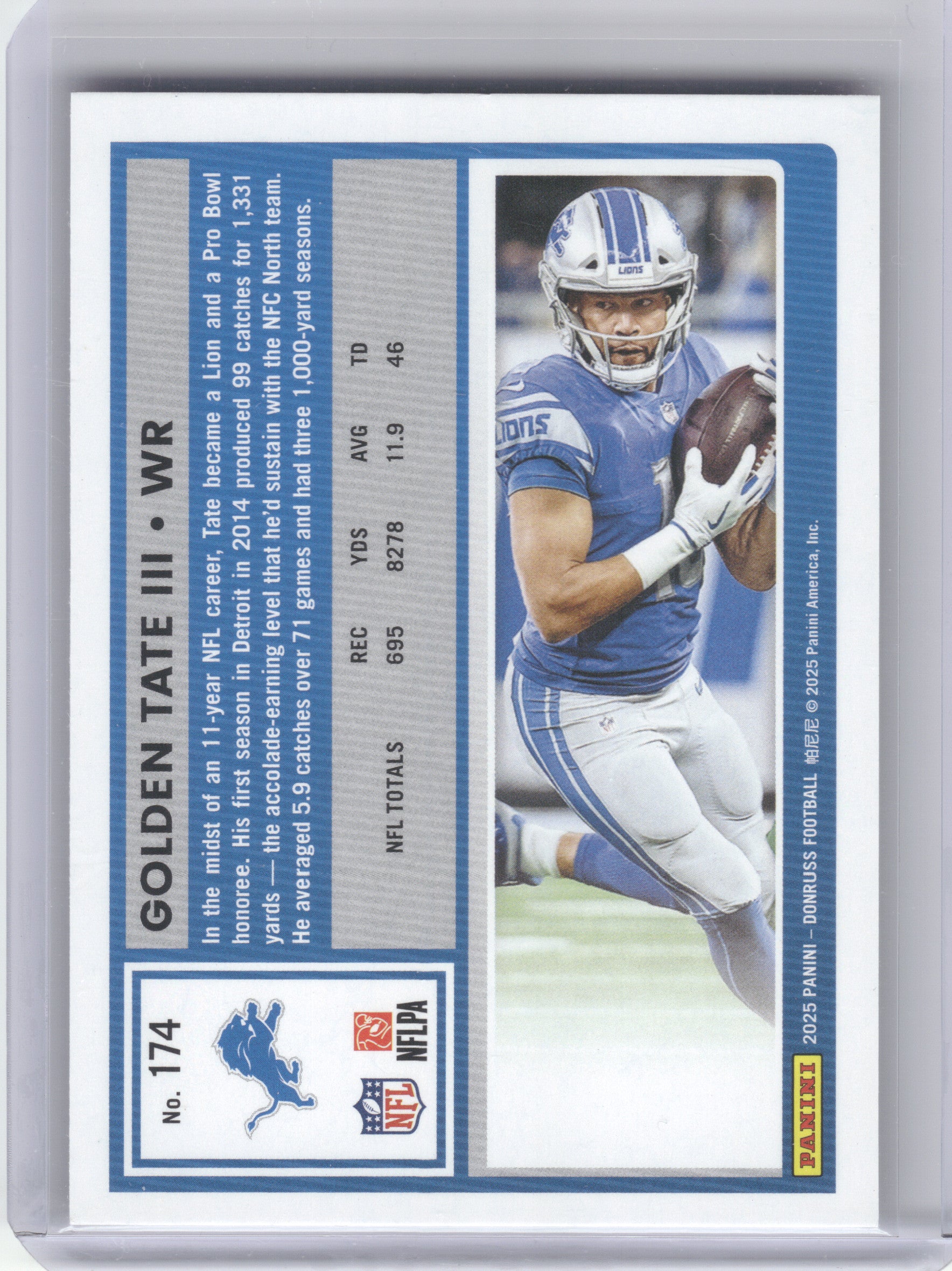 2025 Donruss #174 Golden Tate III Press Proofs Purple Detroit Lions