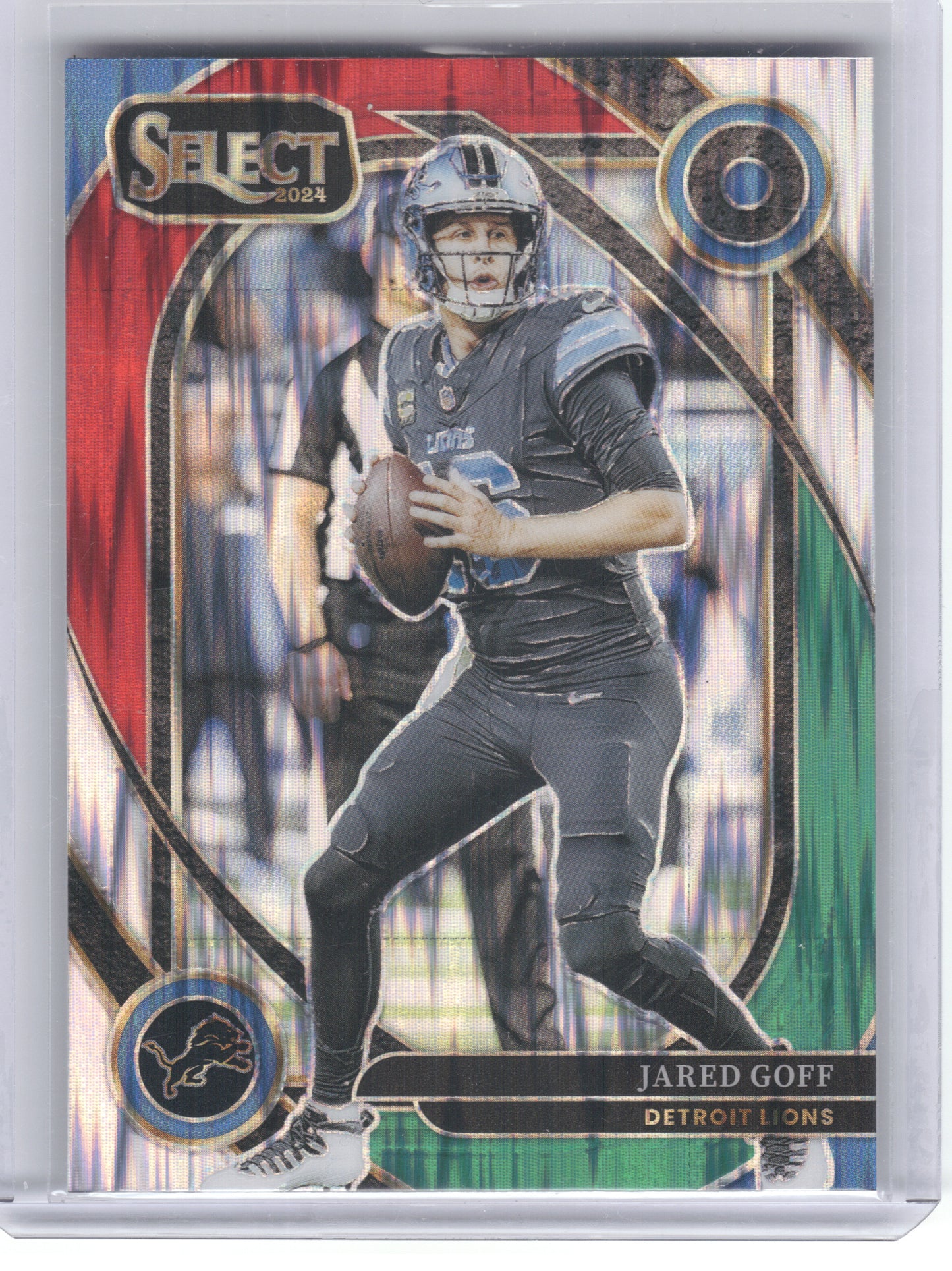 2024 Panini Select #228 Jared Goff Green & Red Prizm Shock Detroit Lions