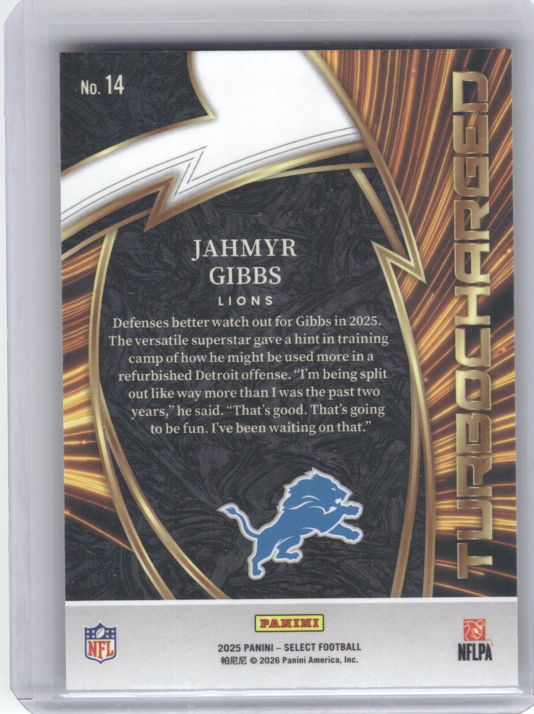 2025 Panini Select #14 Jahmyr Gibbs Turbocharged Detroit Lions