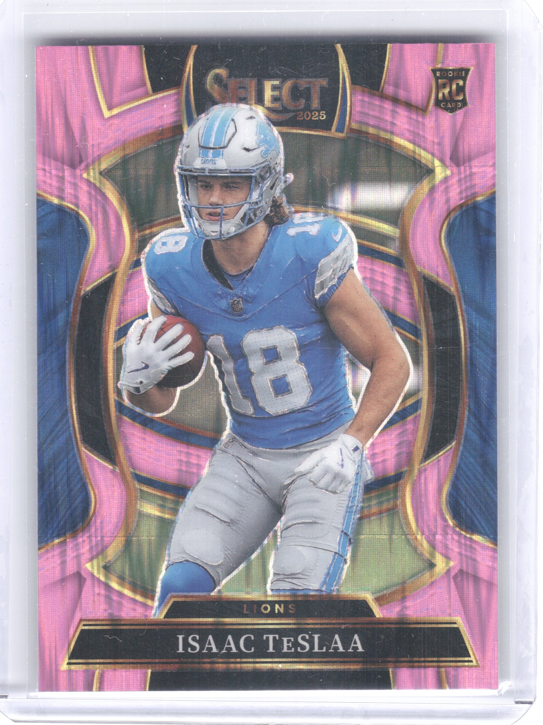 2025 Panini Select #70 Isaac TeSlaa Pink Prizm Shock Detroit Lions RC