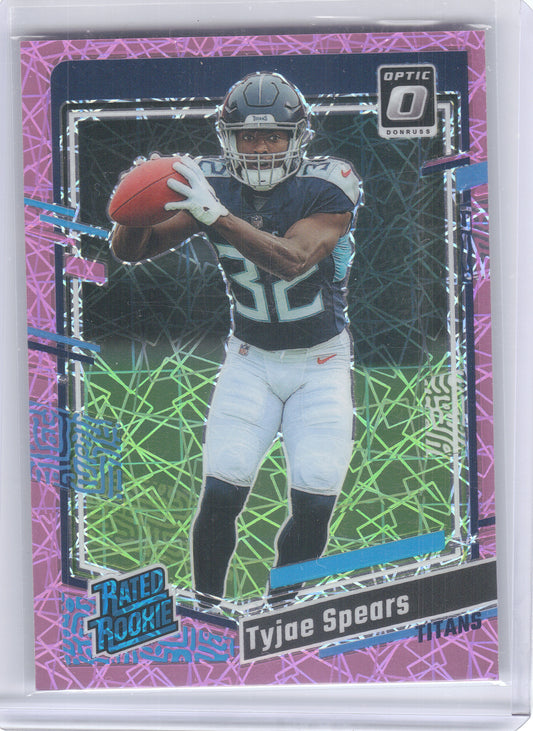 2023 Donruss Optic #297 Tyjae Spears Pink Velocity #/79 Tennessee Titans SN,RC