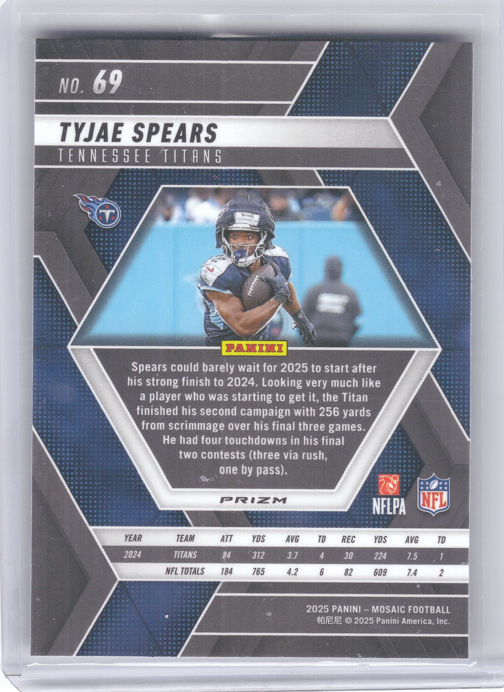2025 Panini Mosaic #69 Tyjae Spears Mosaic Camo Pink Tennessee Titans
