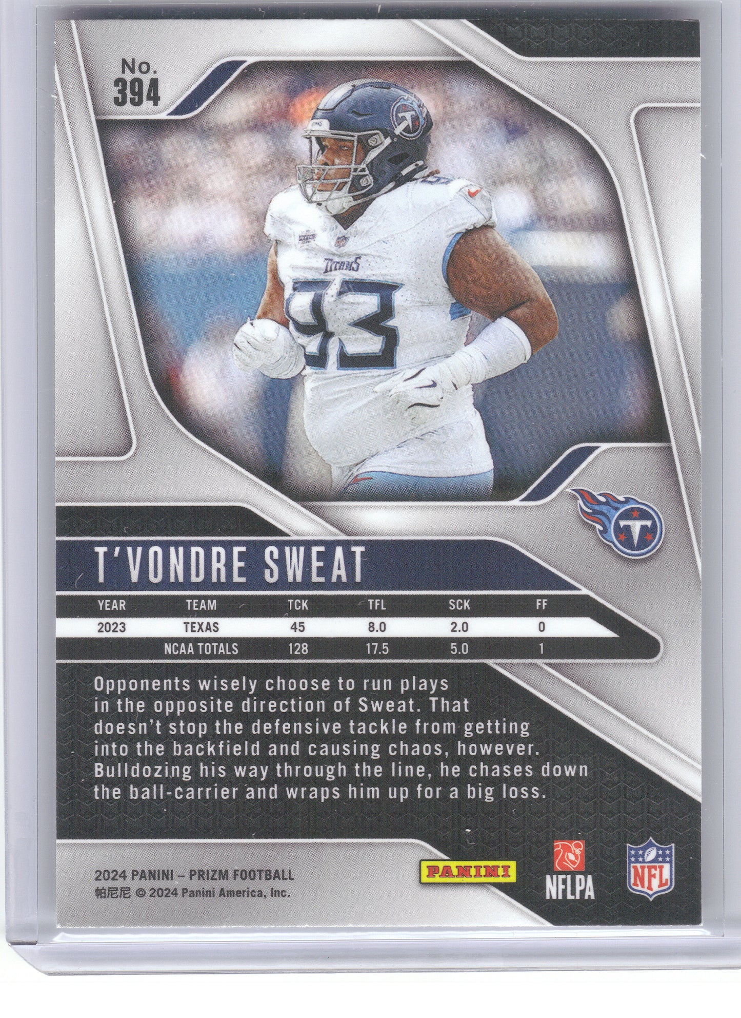 2024 Panini Prizm #394 T'Vondre Sweat Tennessee Titans RC