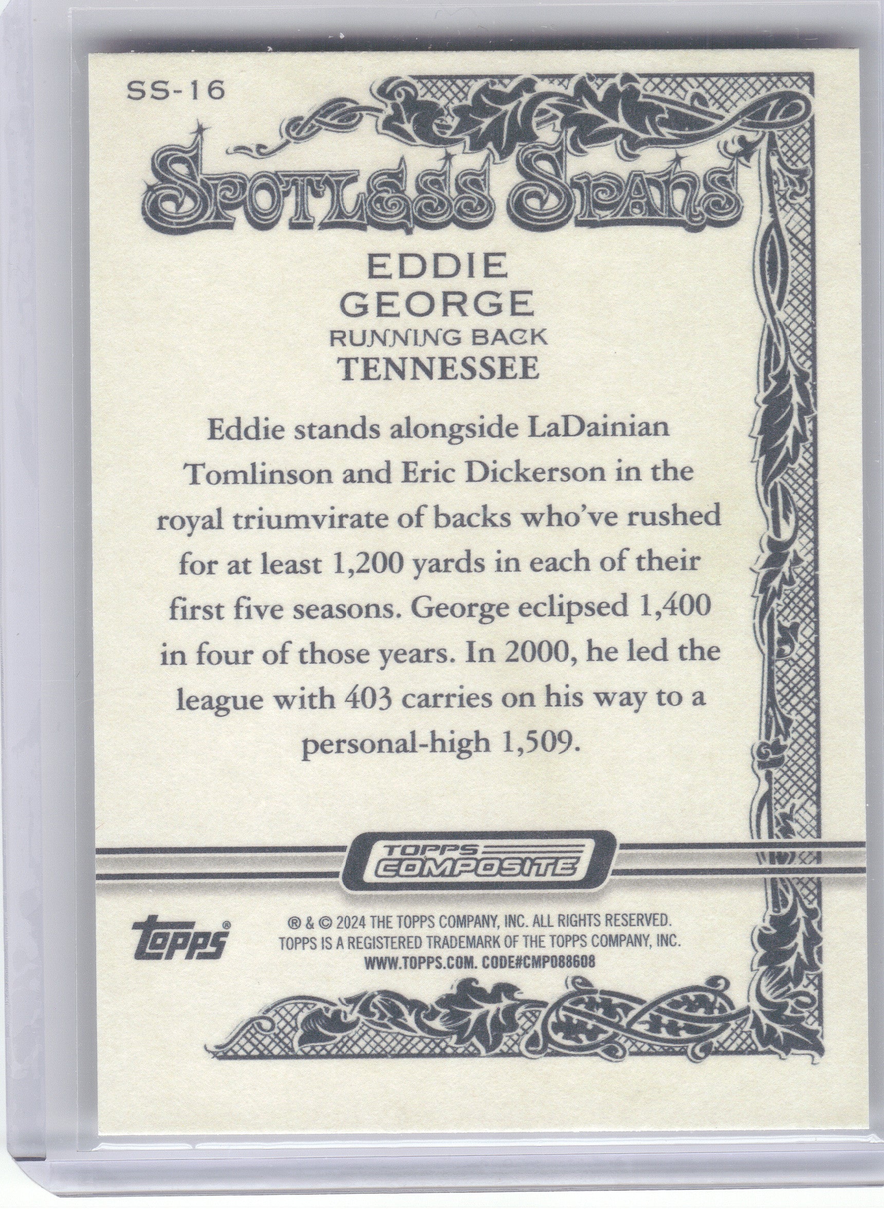 2023 Topps Composite #SS-16 Eddie George Spotless Spans Tennessee Titans