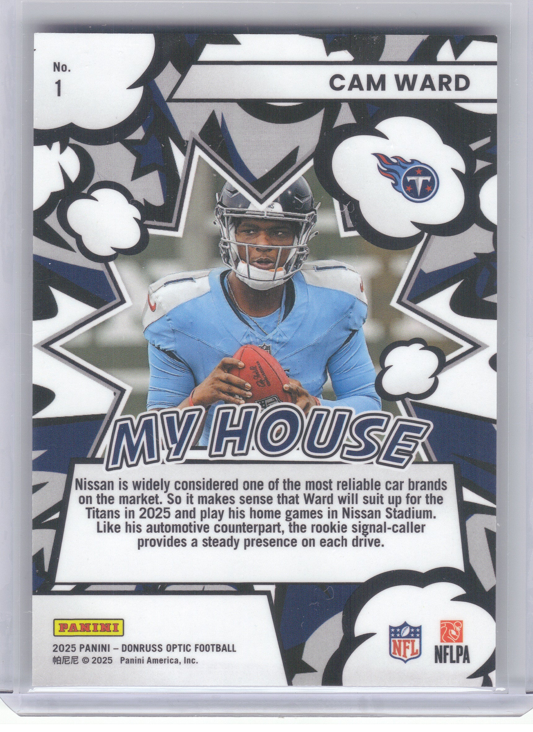 2025 Donruss Optic #1 Cam Ward My House Tennessee Titans