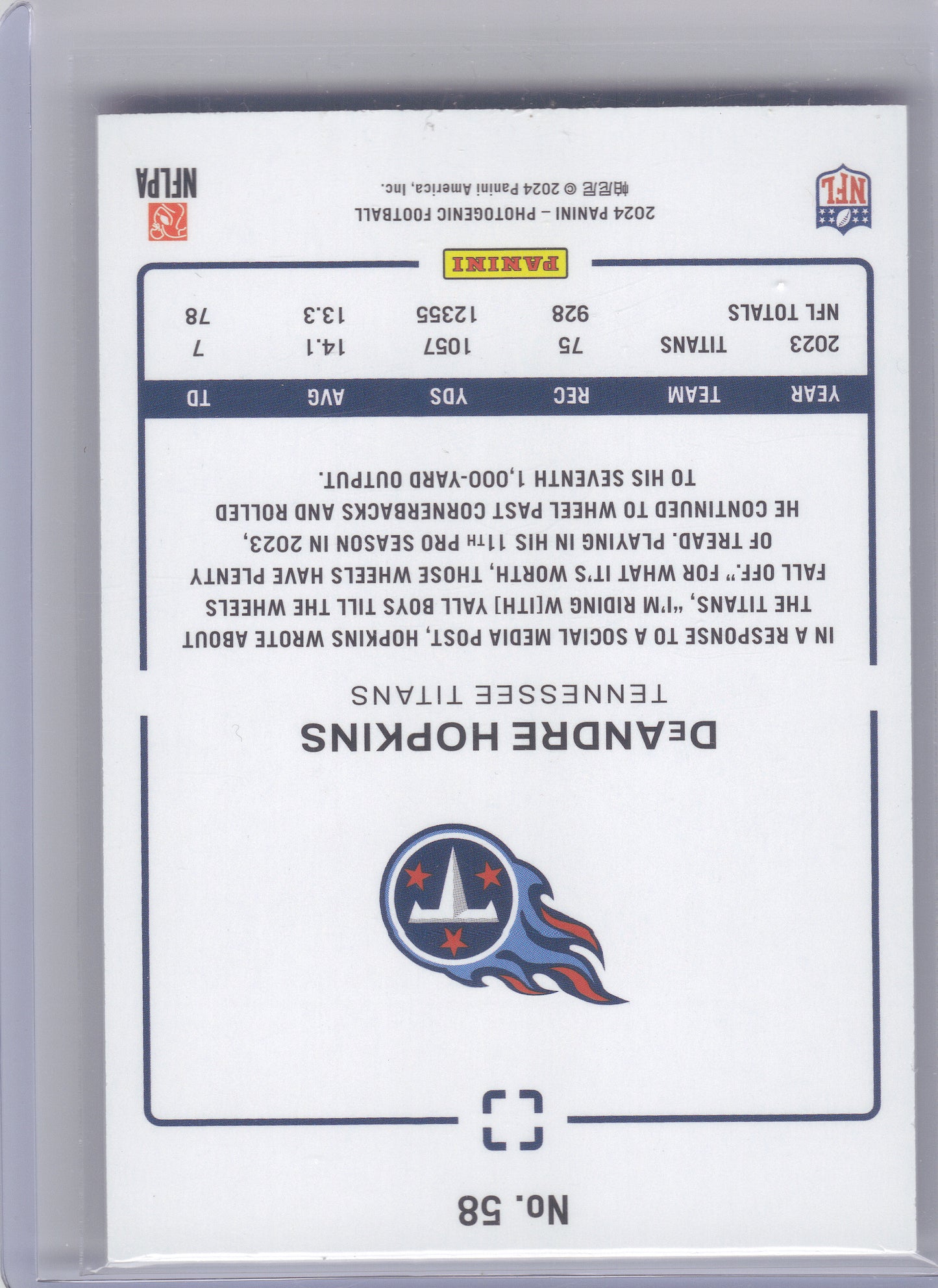2024 Panini Photogenic #58 DeAndre Hopkins Purple #/75 Tennessee Titans SN