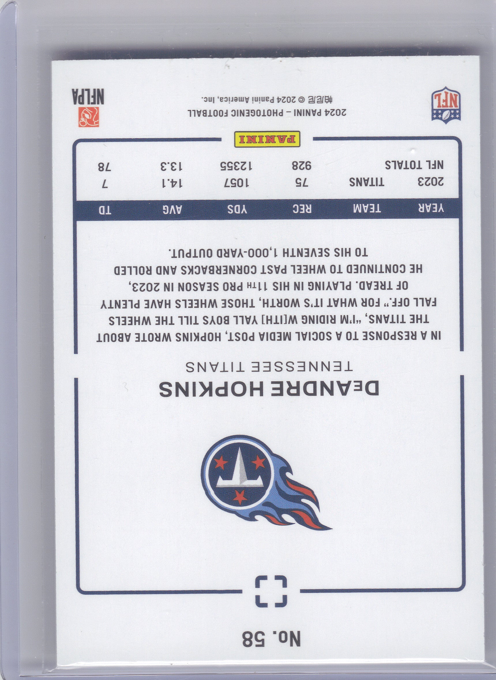 2024 Panini Photogenic #58 DeAndre Hopkins Purple #/75 Tennessee Titans SN