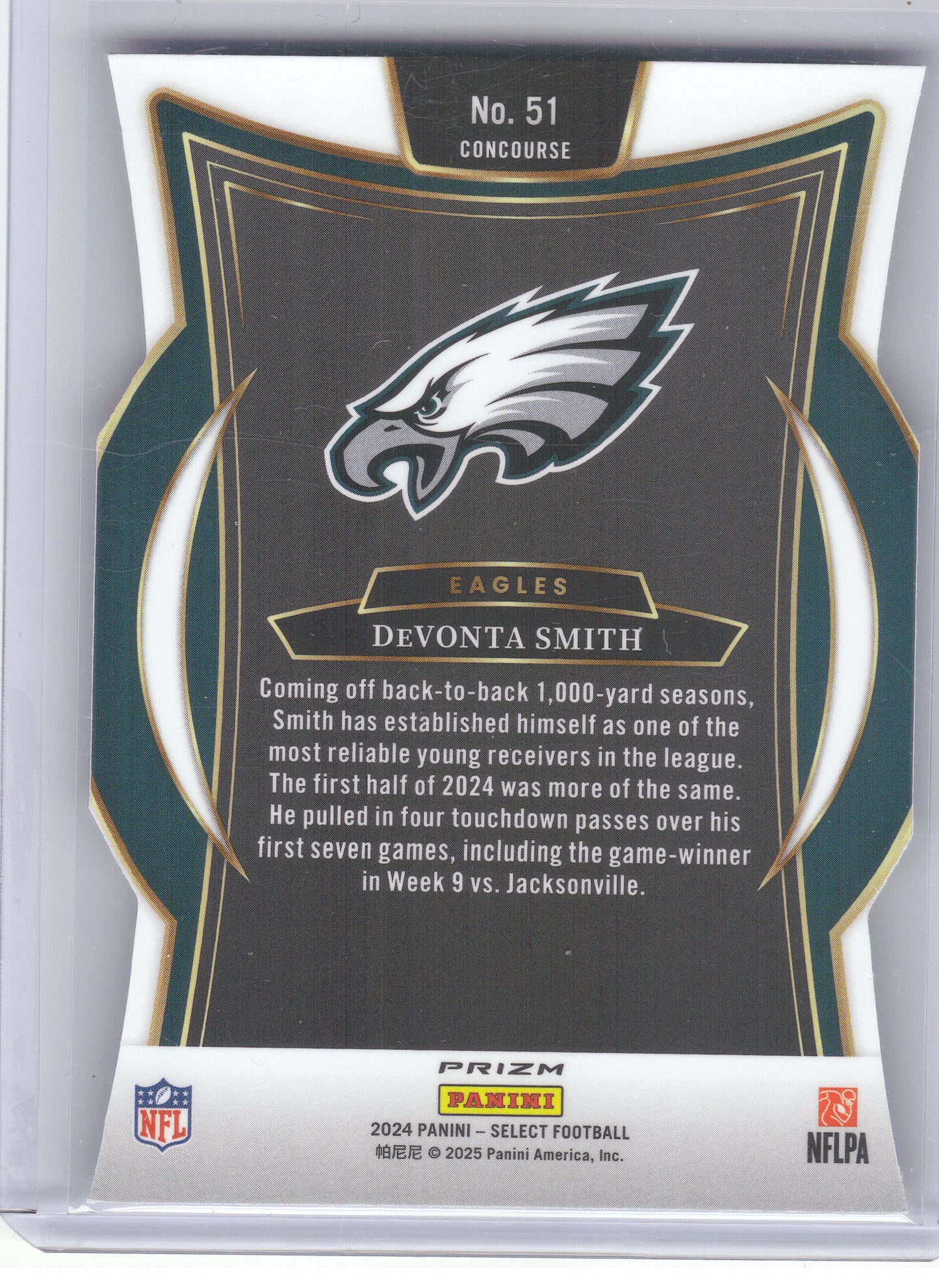 2024 Panini Select #51 DeVonta Smith Silver Prizm Die Cut Philadelphia Eagles