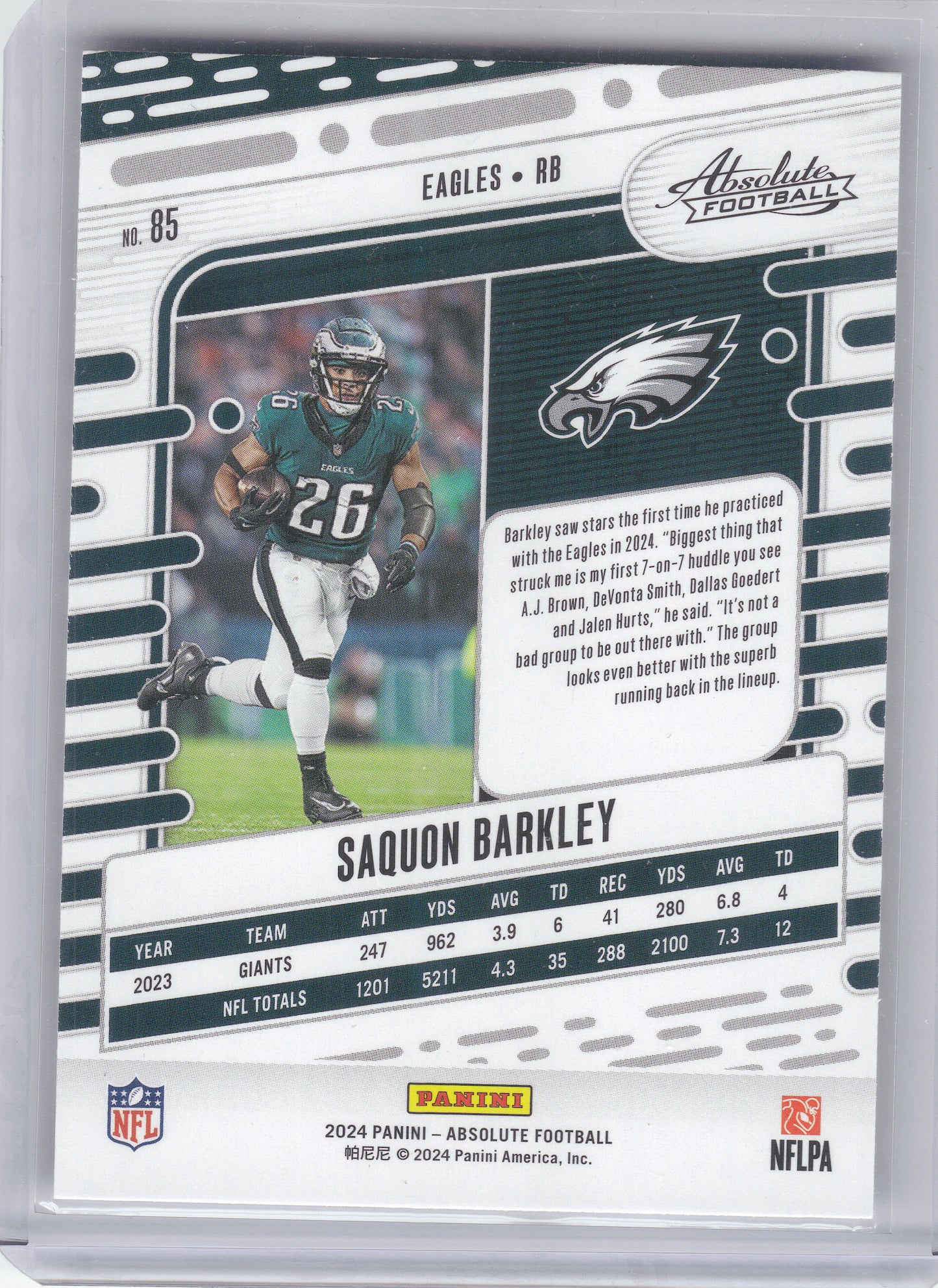 2024 Panini Absolute #85 Saquon Barkley Blue Philadelphia Eagles