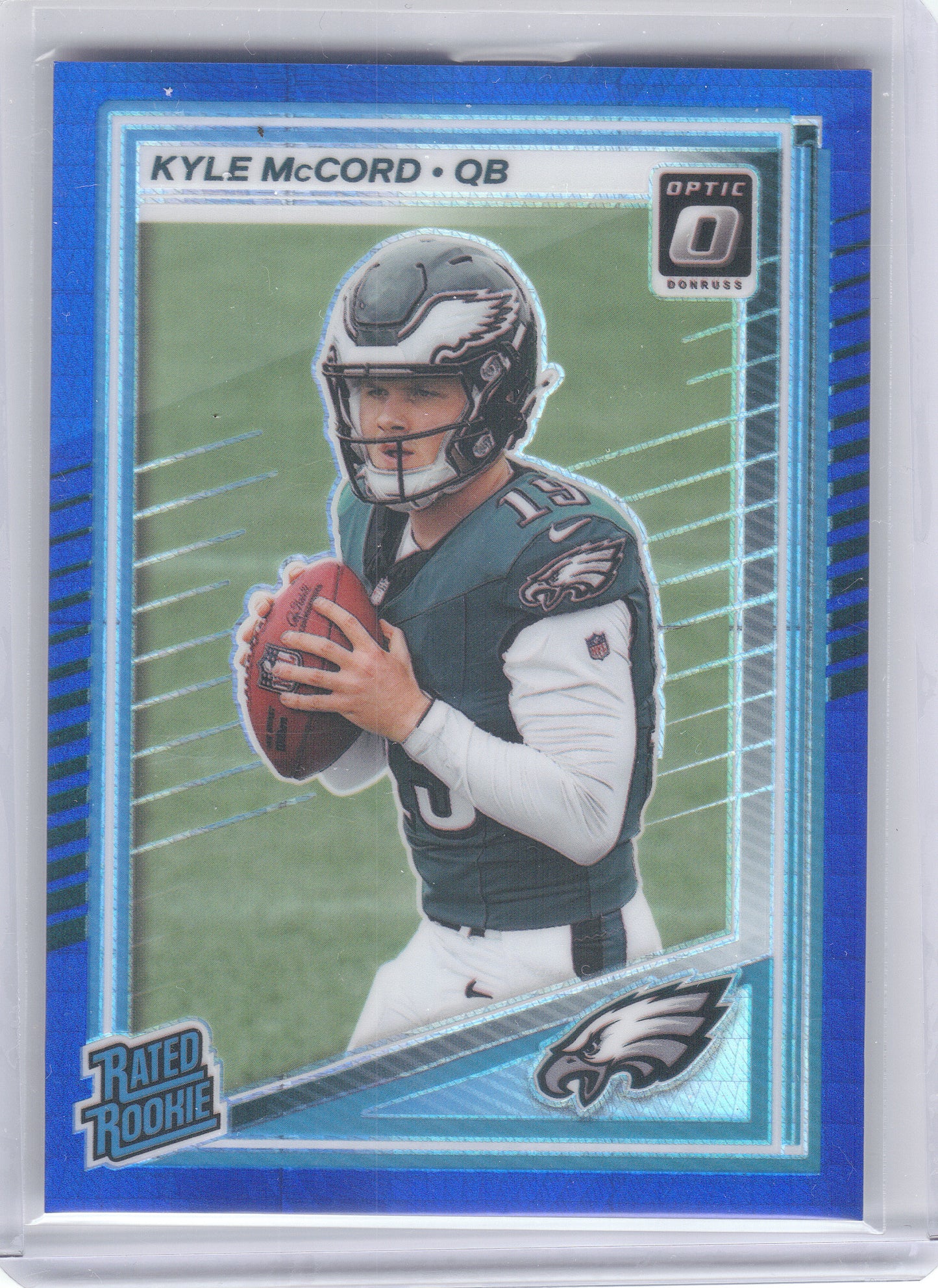 2025 Donruss Optic #283 Kyle McCord Blue Hyper Philadelphia Eagles RC