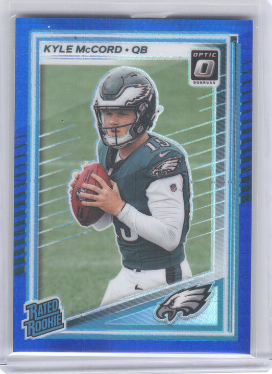 2025 Donruss Optic #283 Kyle McCord Blue Hyper Philadelphia Eagles RC